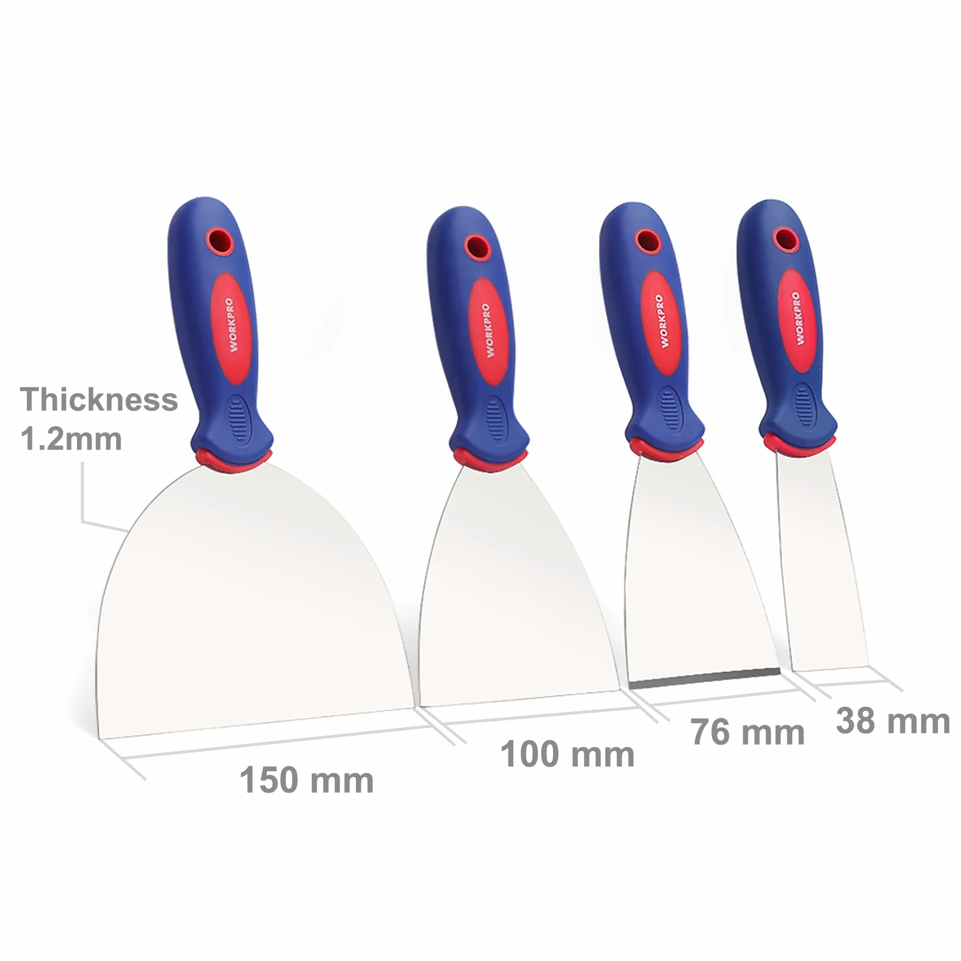 WORKPRO Malerspachtel Spachtel Set mit Kunststoffgriff aus Edelstahl Spachtel Palettenmesser Putty Knife zum Entfernen 38mm 76mm 100mm 150mm 4-teilig