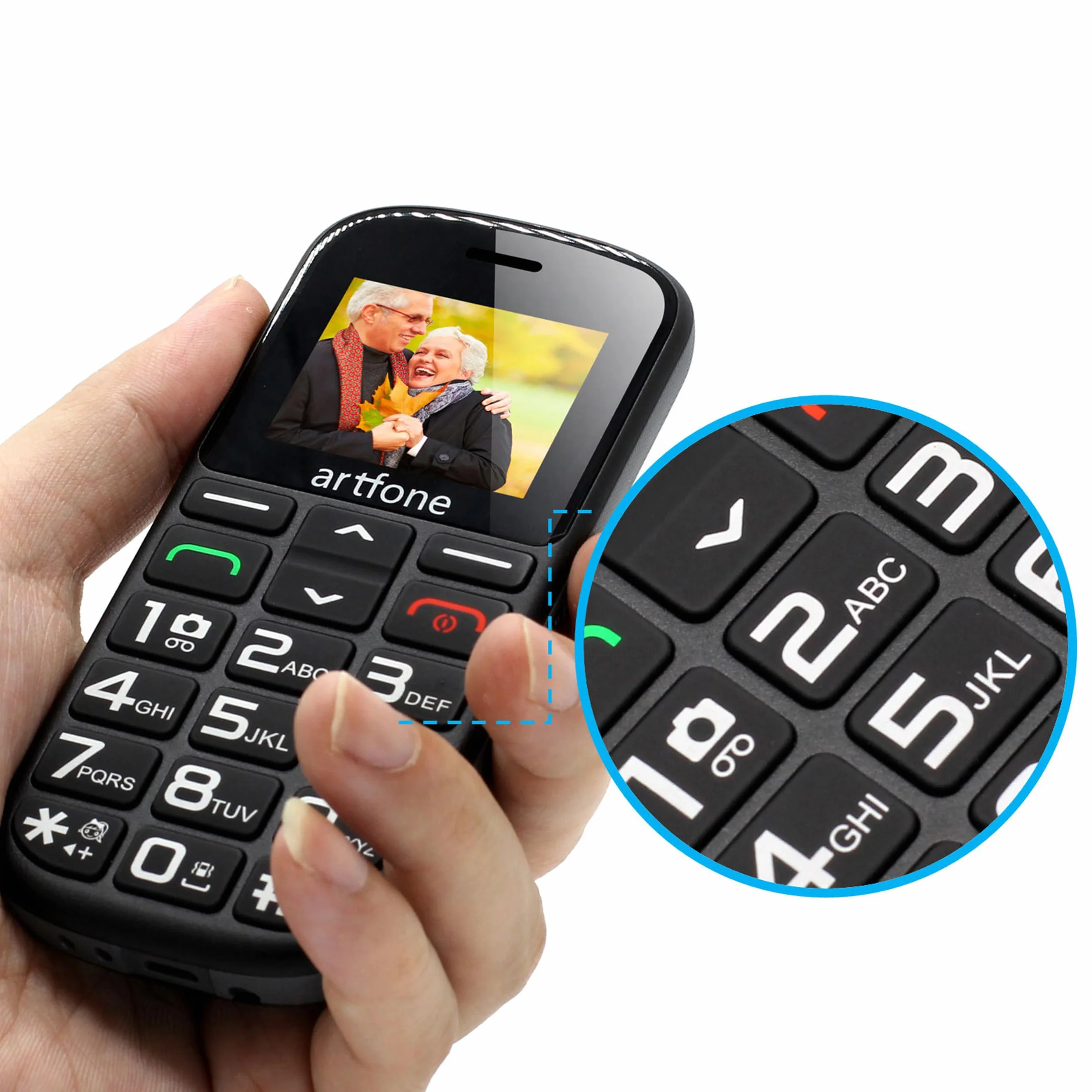Retoo Telefon komórkowy dla seniorów z dużymi przyciskami SOS, aparat 0,08 MP, akumulator 1400 mAh