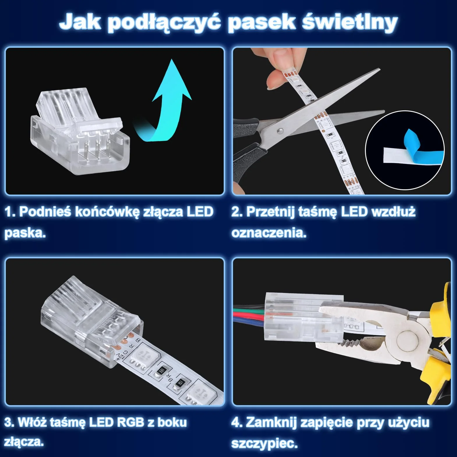 REDTRON Przedłużacz taśmy świetlnej LED 4-pinowy, bez lutowania, zestaw złączy z przedłużaczem 5 m i 10 szt. złączami do taśm LED RGB 10 mm, 5050 RGB