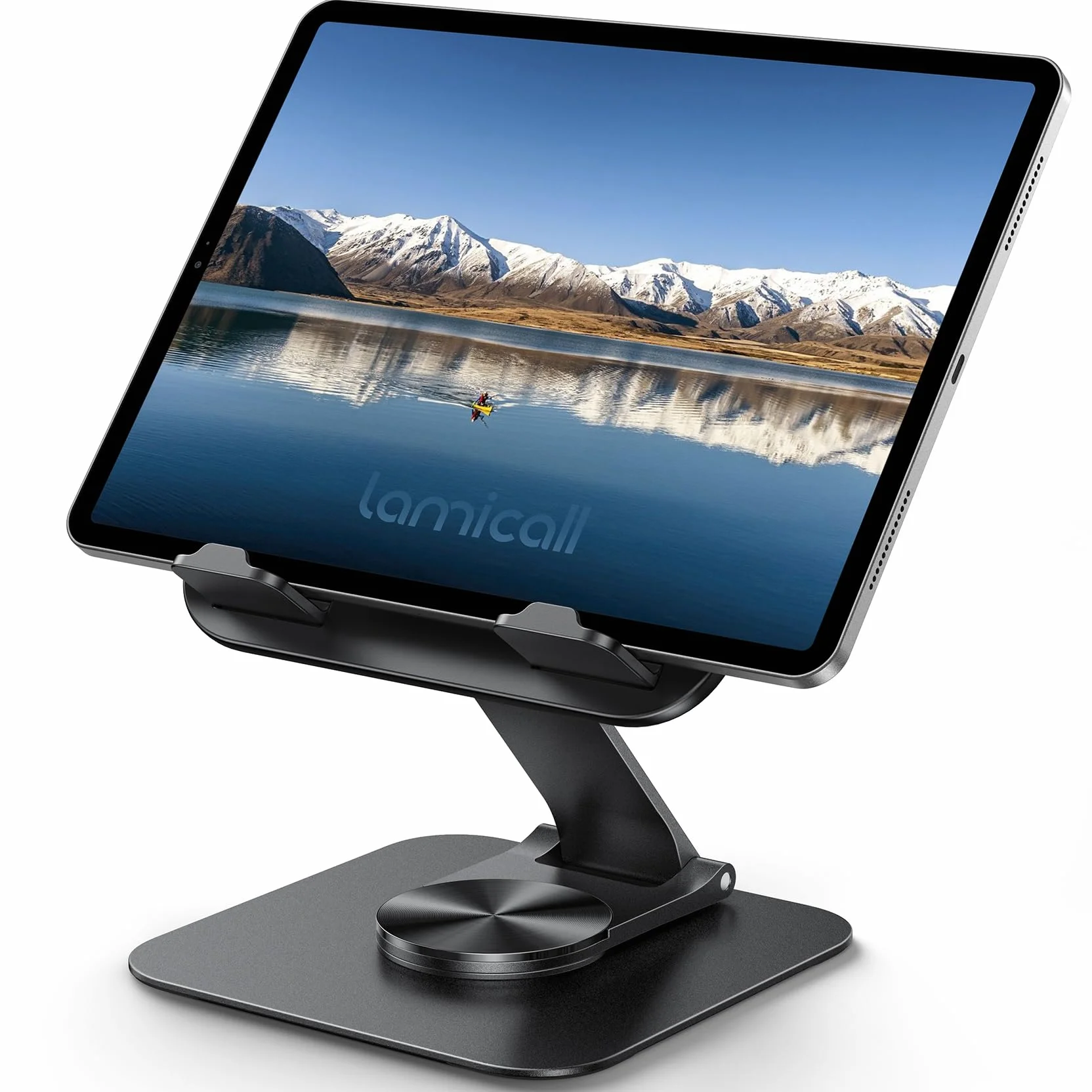 Lamicall stojak na tablet, uchwyt stołowy - [360° obrotowa metalowa podstawa] składany stojak na iPad do biurka, regulowany uchwyt na tablet, stojak na tablety dla iPad Pro Air Mini, Samsung, 4,7-13"