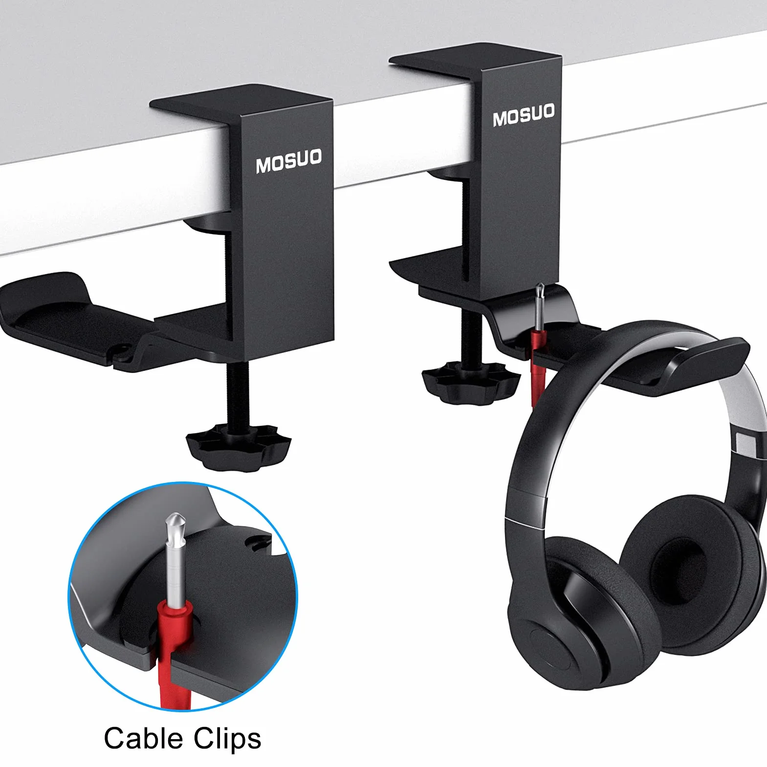 MOSUO Regulowany uchwyt na słuchawki, uchwyt na biurko, zestaw słuchawkowy obracany o 360 stopni, aluminiowy uchwyt na słuchawki, stojak na słuchawki Bluetooth, stojak na słuchawki gamingowe, czarny