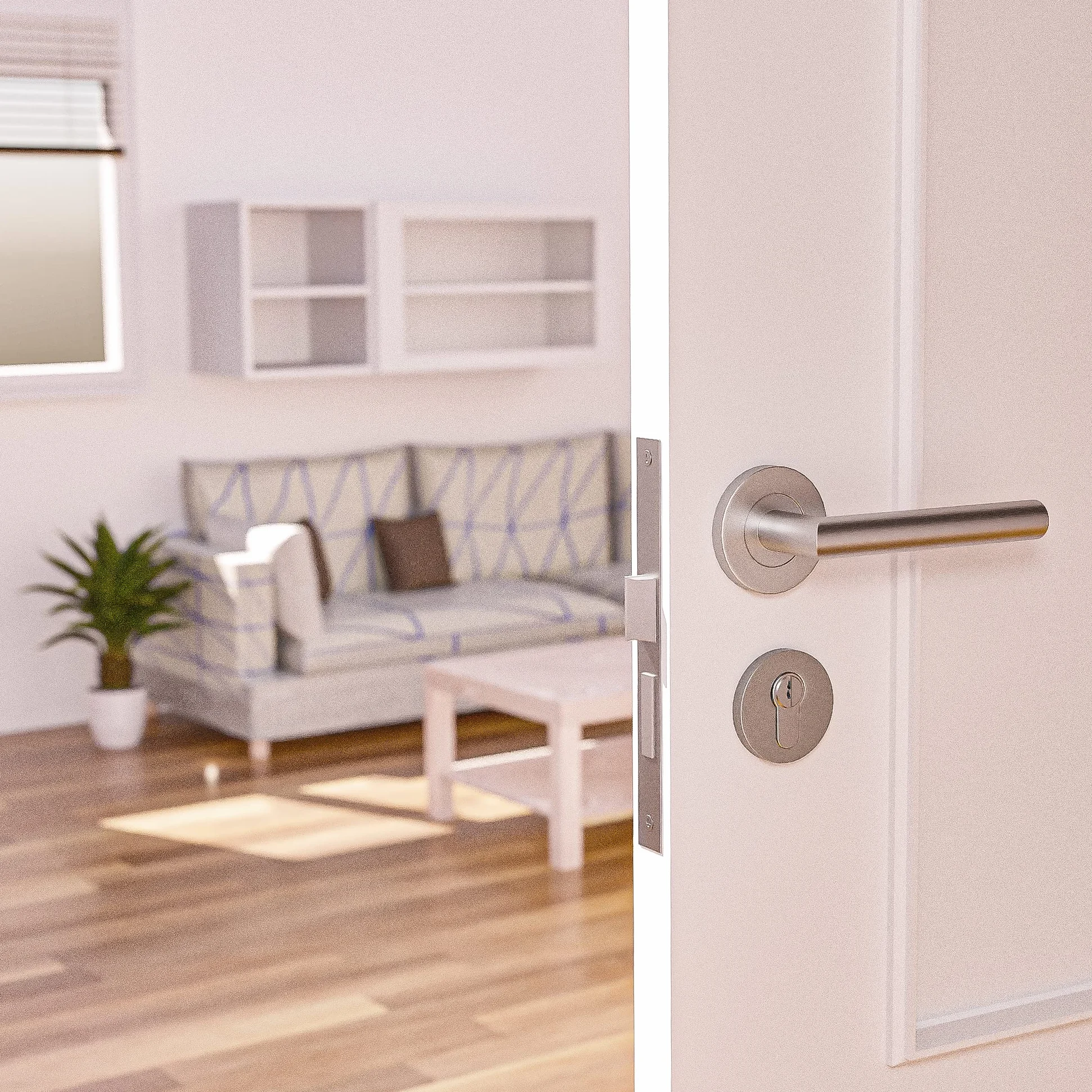 AMIG - Zestaw klamek do drzwi z rozetą | 136 x Ø19 mm | Elegancki i prosty design | Idealny do domu lub biura | Stal nierdzewna | Matowe srebro | Zawiera klucz cylindrów