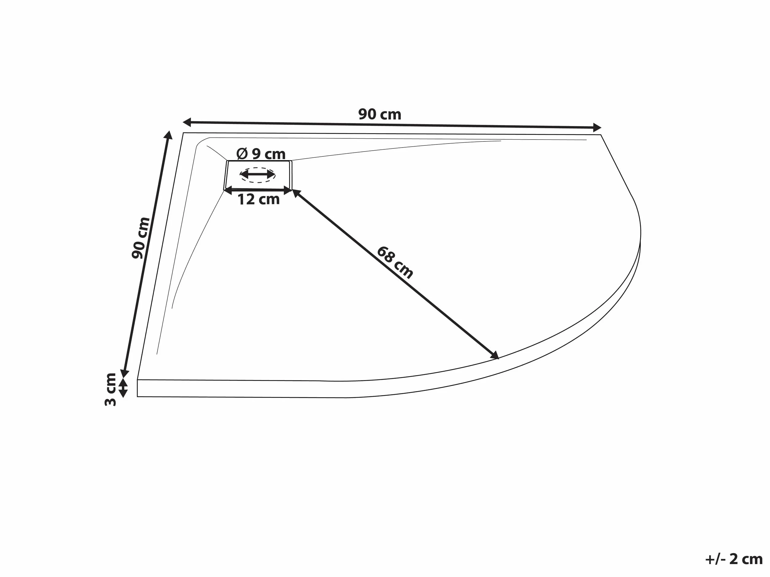 Brodzik prysznicowy z syfonem z materiały SMC biały efekt naturalnego kamienia 90 x 90 x 3 cm Paron