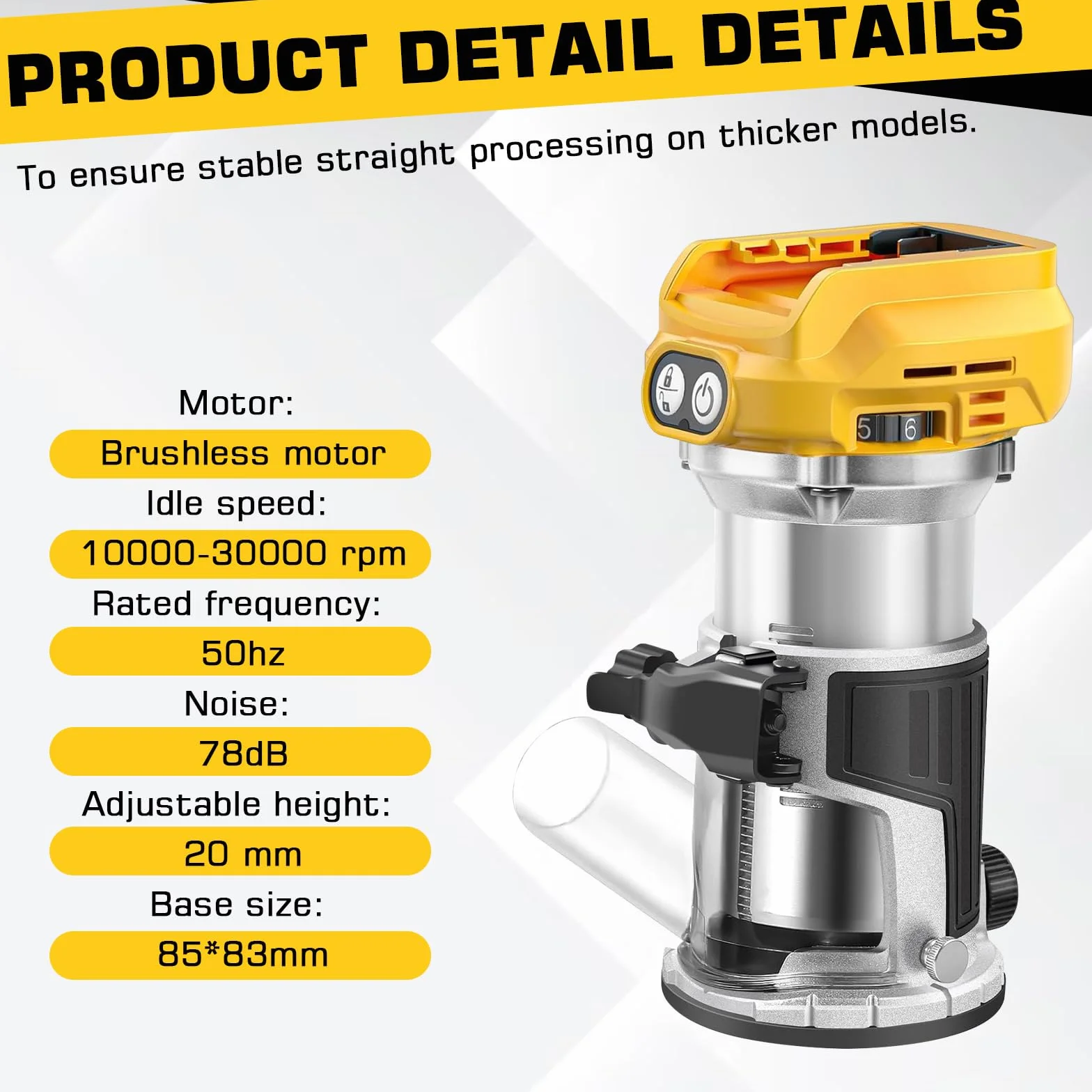 Wytłaczarka do drewna kompatybilna z akumulatorem Dewalt 18 V, 800 W, bezprzewodowy elektryczny router do drewna z 6 prędkościami, bezszczotkowy frez krawędziowy (bez baterii)