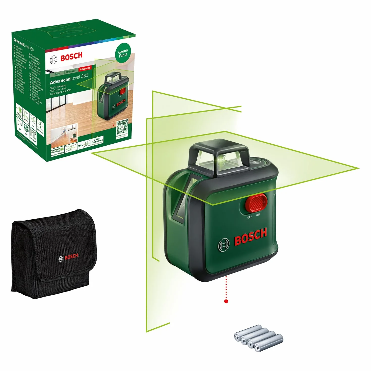Bosch Home And Garden Laser Krzyżowy Advancedlevel 360 (3 Linie Laserowe, w Tym 360° do Wyrównywania Elementów w Całym Pomieszczeniu, Opakowanie Kartonowe)