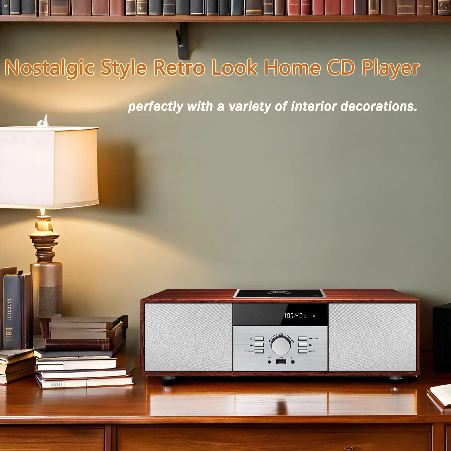 WISCENT Vintage Micro HiFi System Odtwarzacz CD Bluetooth Radio FM USB Aux-in