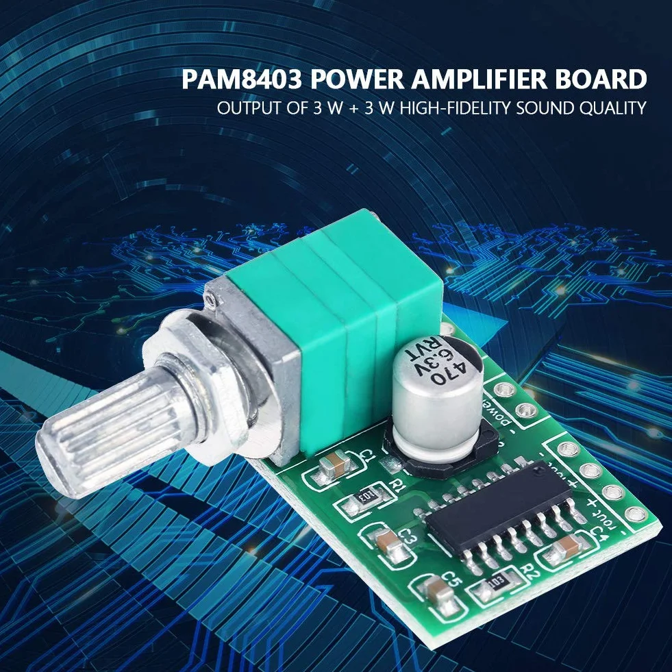 PAM8403 Mini Płytka Wzmacniacza Audio, Moduł Wzmacniacza Mocy 3W+3W z Potencjometrem, Zestaw 4 Sztuki