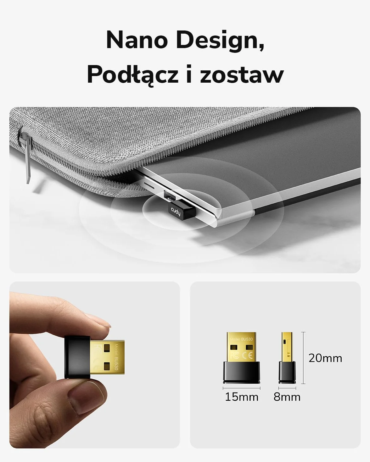 Cudy Adapter USB Bluetooth do komputera, odbiornik Bluetooth 5.3, Plug and Play, rozmiar nano, obsługuje Windows 11/10/8.1/7 do komputera stacjonarnego, laptopa, drukarki