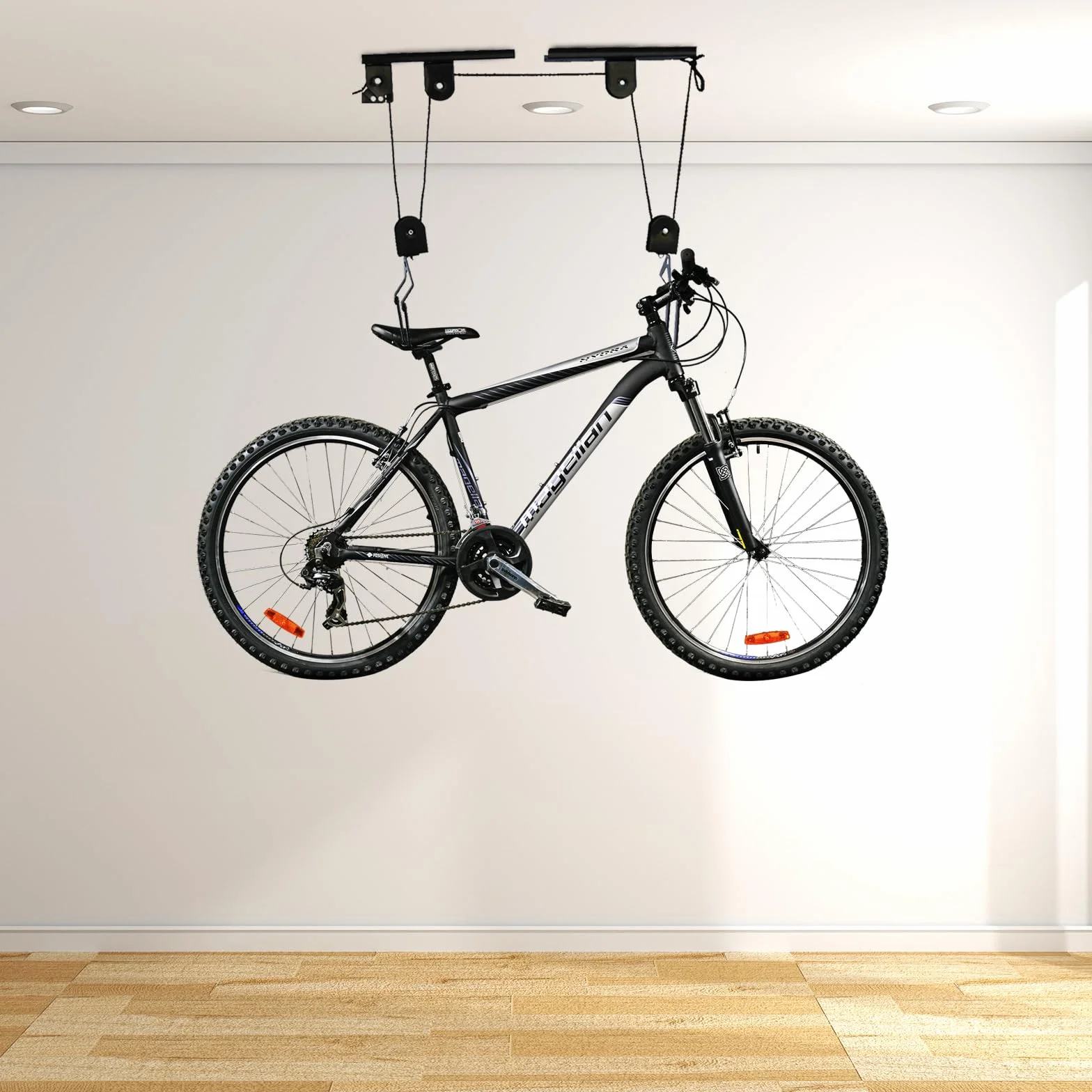 Podnośnik rowerowy, czarny, bardzo wytrzymały uchwyt sufitowy z wciągiem do 60 kg, do rowerów i rowerów elektrycznych, garażu, piwnicy