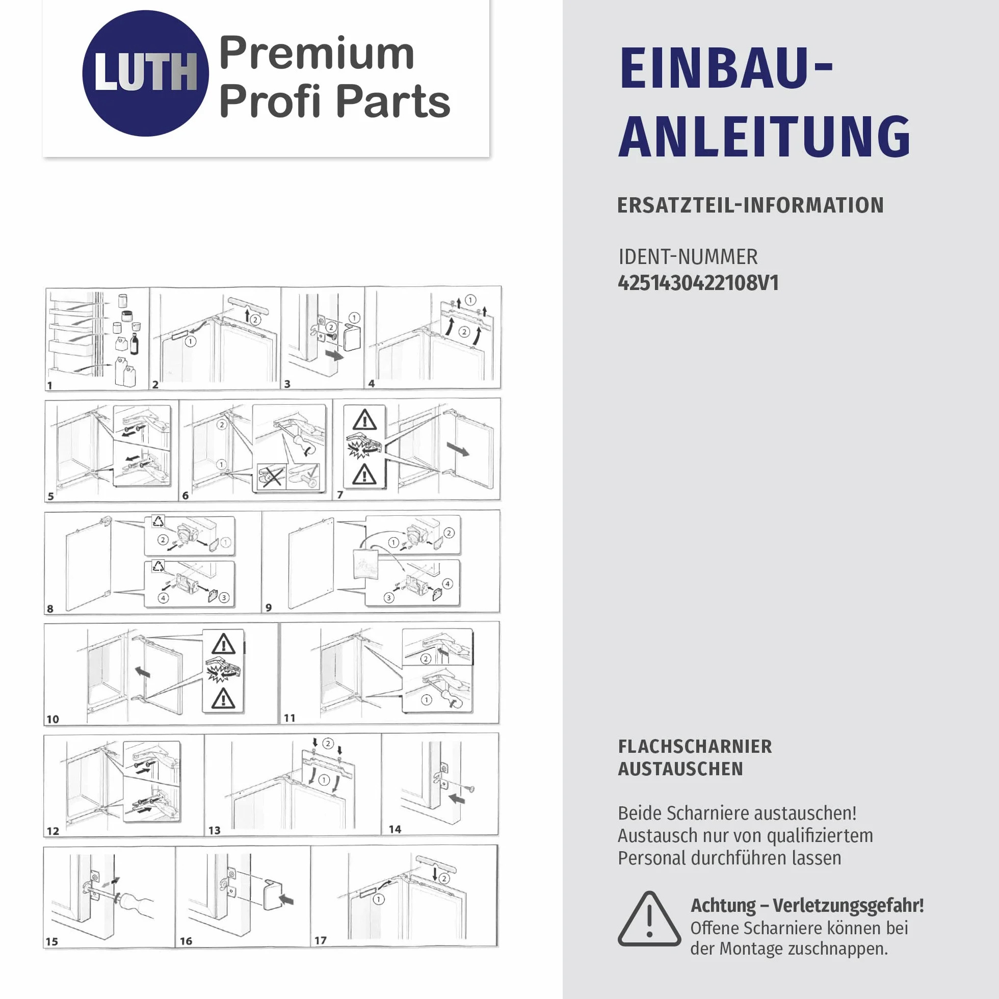 LUTH Premium Profi Parts Zawias drzwiowy zestaw zawiasów do lodówki, kompatybilny z Bosch Siemens Neff AEG Constructa Balay 00481147 481147