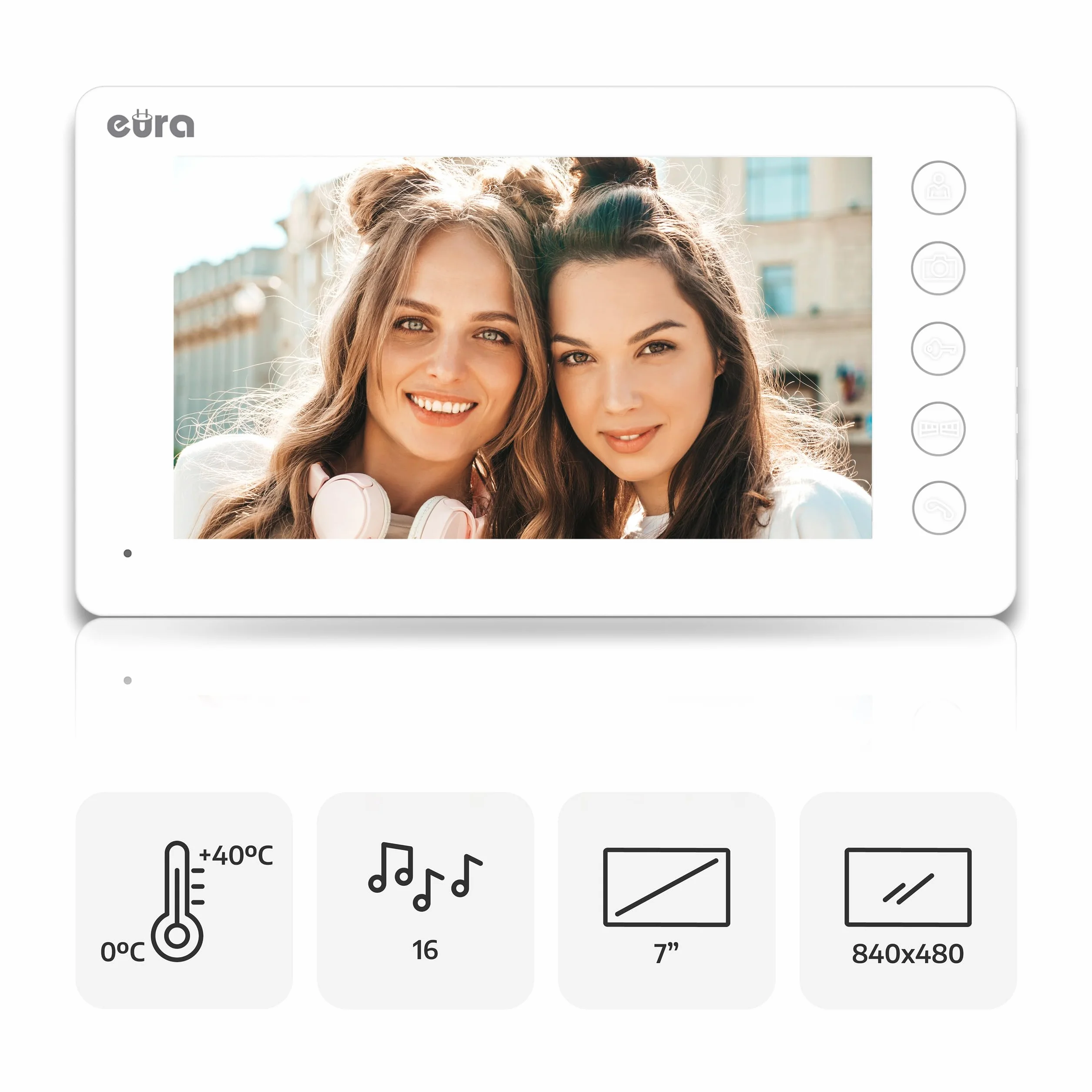 Eura VDP-76A3 Alpha wideodomofon 4-przewodowy, kolorowy monitor 7", RFID, pamięć obrazu, 2 wejścia, biały