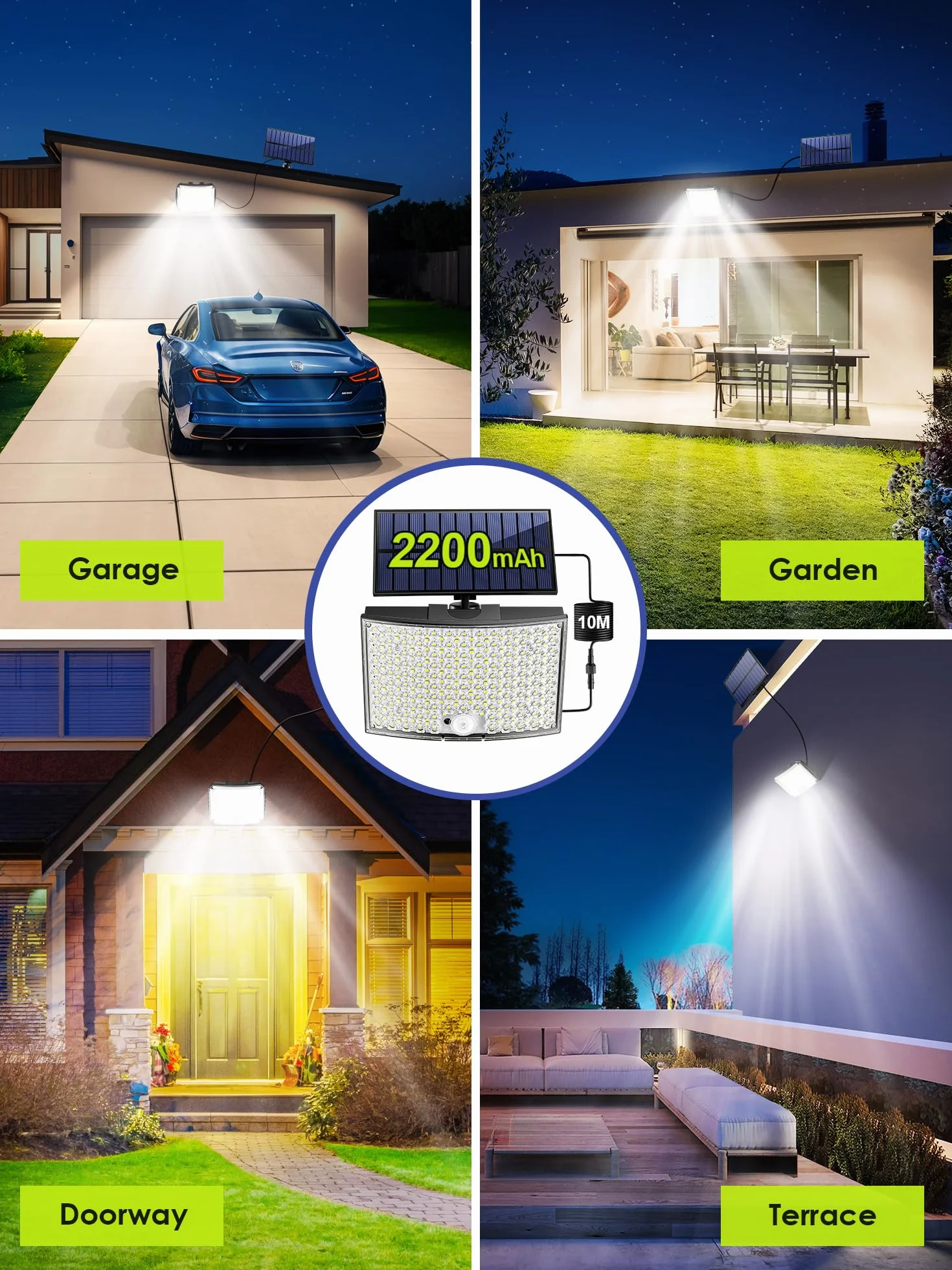 PIKOY Lampy solarne do użytku na zewnątrz z czujnikiem ruchu, 318 diod LED, 1500 lm, reflektor solarny do użytku na zewnątrz, 3 tryby pracy, 2200 mAh, wodoszczelność IP65