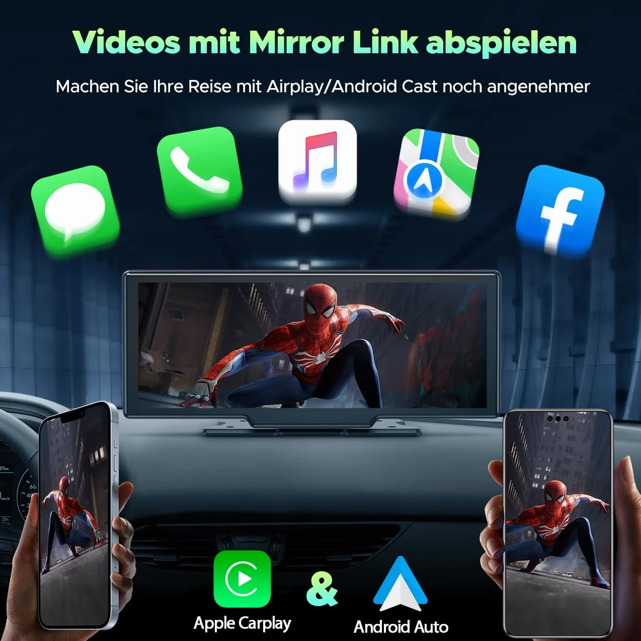 LAMTTO Bezprzewodowe radio samochodowe CarPlay Android 9,26" 2,5K+1080p kamera 64GB TF Bluetooth nawigacja Mirror Link Siri/G00gle AUX/FM