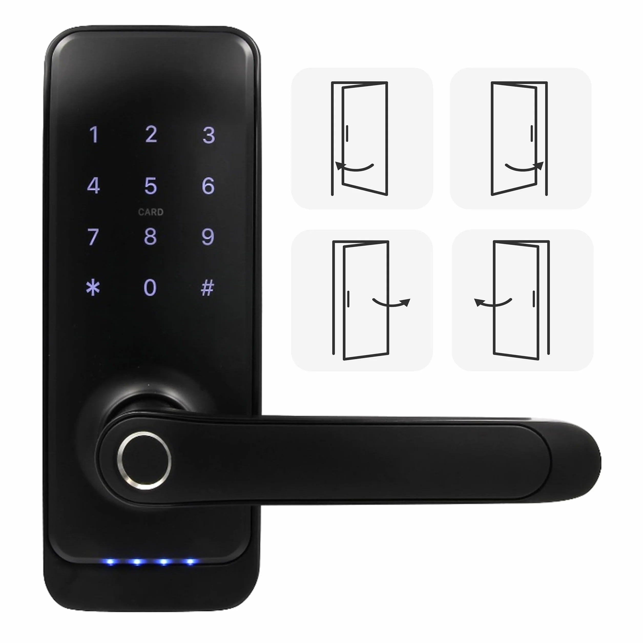 EURA ELH-01H4 inteligentny zamek do drzwi z uchwytem, zamek kodowy, czytnik zbliżeniowy 13,56 MHz, czytnik biometryczny, aplikacja TTLock/TTHotel, IP65, uniwersalny odstęp rygli, czarny