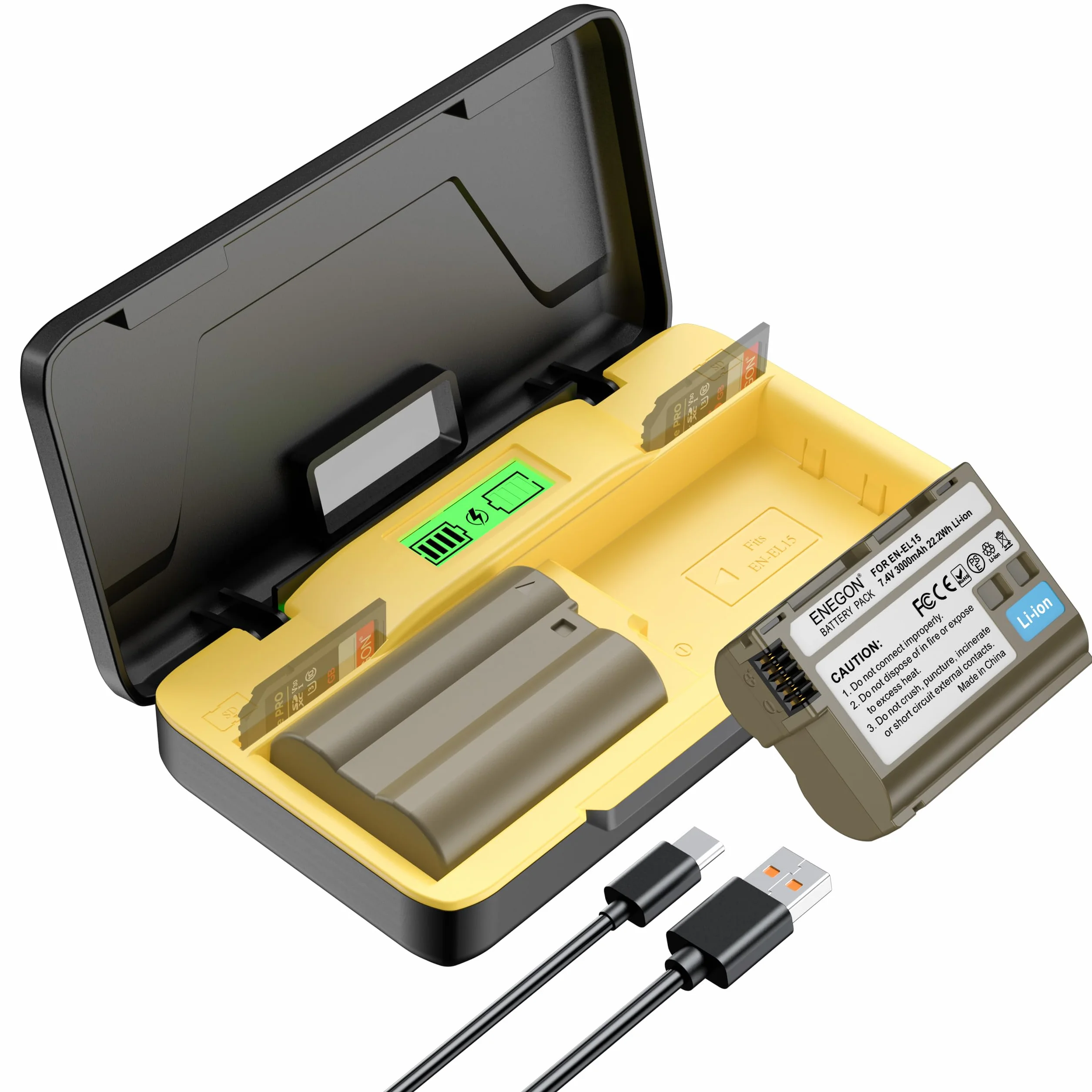 ENEGON EN-EL15/EL15C podwójny akumulator (3000 mAh) i szybka ładowarka 20 W, zestaw kompatybilny z Z5, Z6, Z7, Z8, Z6iii, ZF, D7100, D7000, D7200, D610, D810, D800 D600 D800 D800 De 810 De a