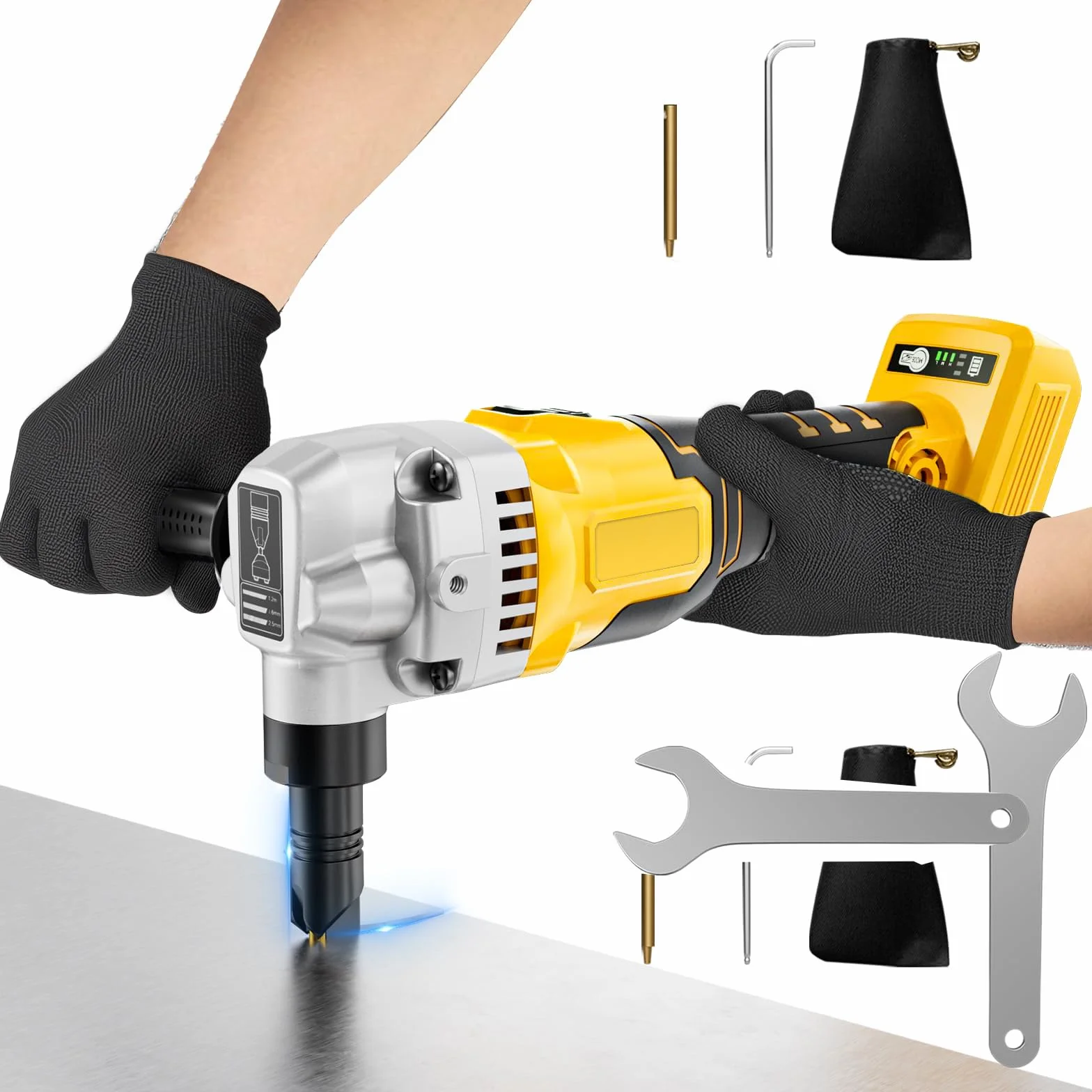Kubber do blachy, zasilany akumulatorem, kompatybilny z akumulatorem Dewalt 18 V, skrobak akumulatorowy, nasadka do blachy, 1900 SPM, 3,5 m/min, 950 W, 3-stopniowe, bezszczotkowe nożyce do metalu