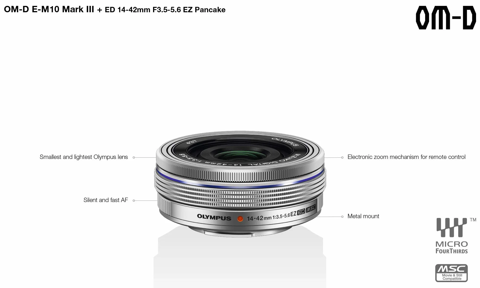Olympus OM-D E-M10 Mark III Kit, Micro Four Thirds aparat systemowy (16 megapikseli, stabilizator obrazu, wizjer elektroniczny, wideo 4K) + M.Zuiko obiektyw zmiennoogniskowy 14-42 mm EZ, srebrny