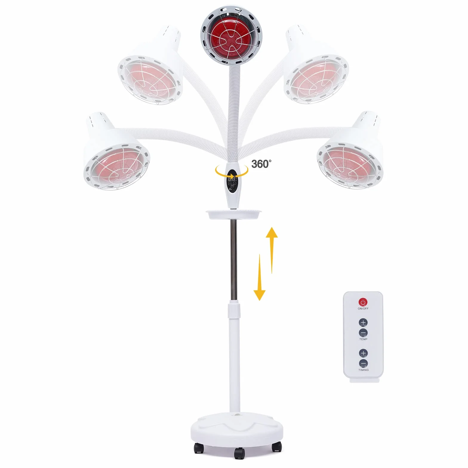 Terapia cieplna na podczerwień, czerwone światło, stojak podłogowy, lampa grzewcza z pilotem zdalnego sterowania, regulowane kółka 360°, 275 W