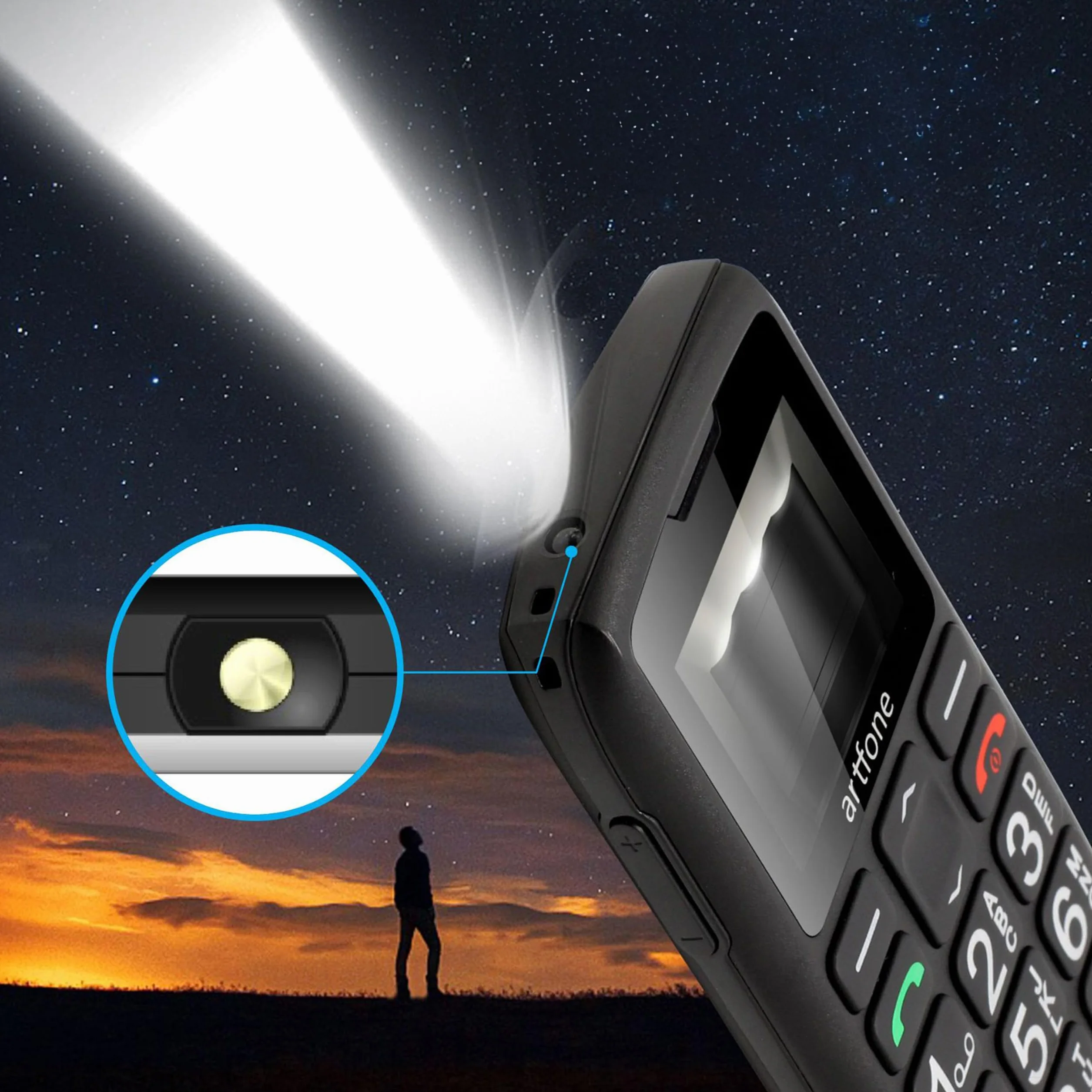 Retoo Telefon komórkowy dla seniorów z dużymi przyciskami SOS, aparat 0,08 MP, akumulator 1400 mAh