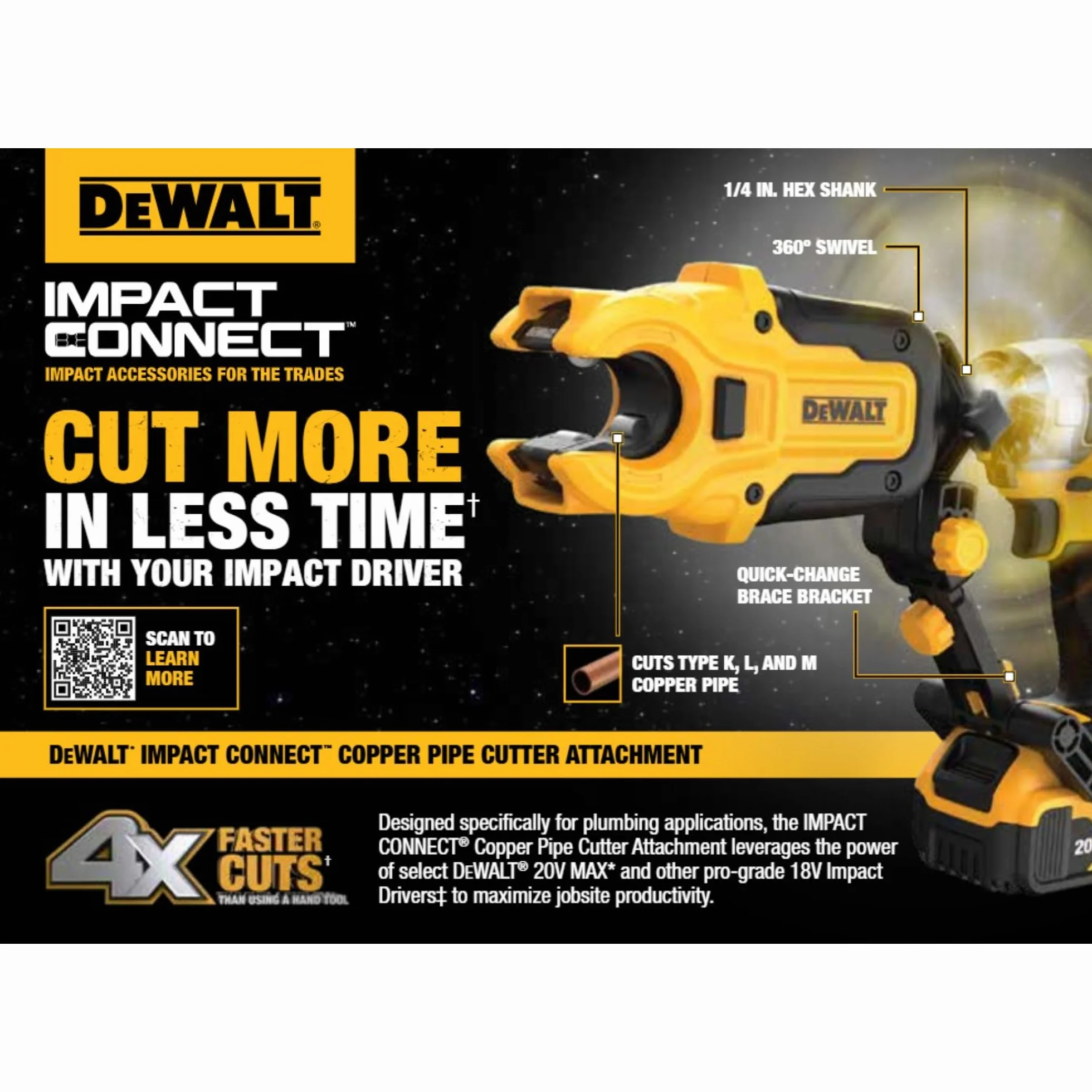 DEWALT IMPACT CONNECT obcinak do rur miedzianych, mocowanie wkrętarki udarowej, obcinacz do rur (DWACPRIR)