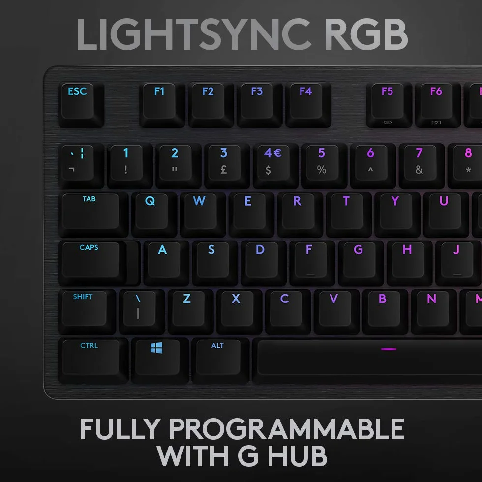 Logitech G G512 mechaniczna klawiatura do gier, przełączniki GX-Blue Clicky, oświetlenie LIGHTSYNC RGB, aluminiowa obudowa, czarna