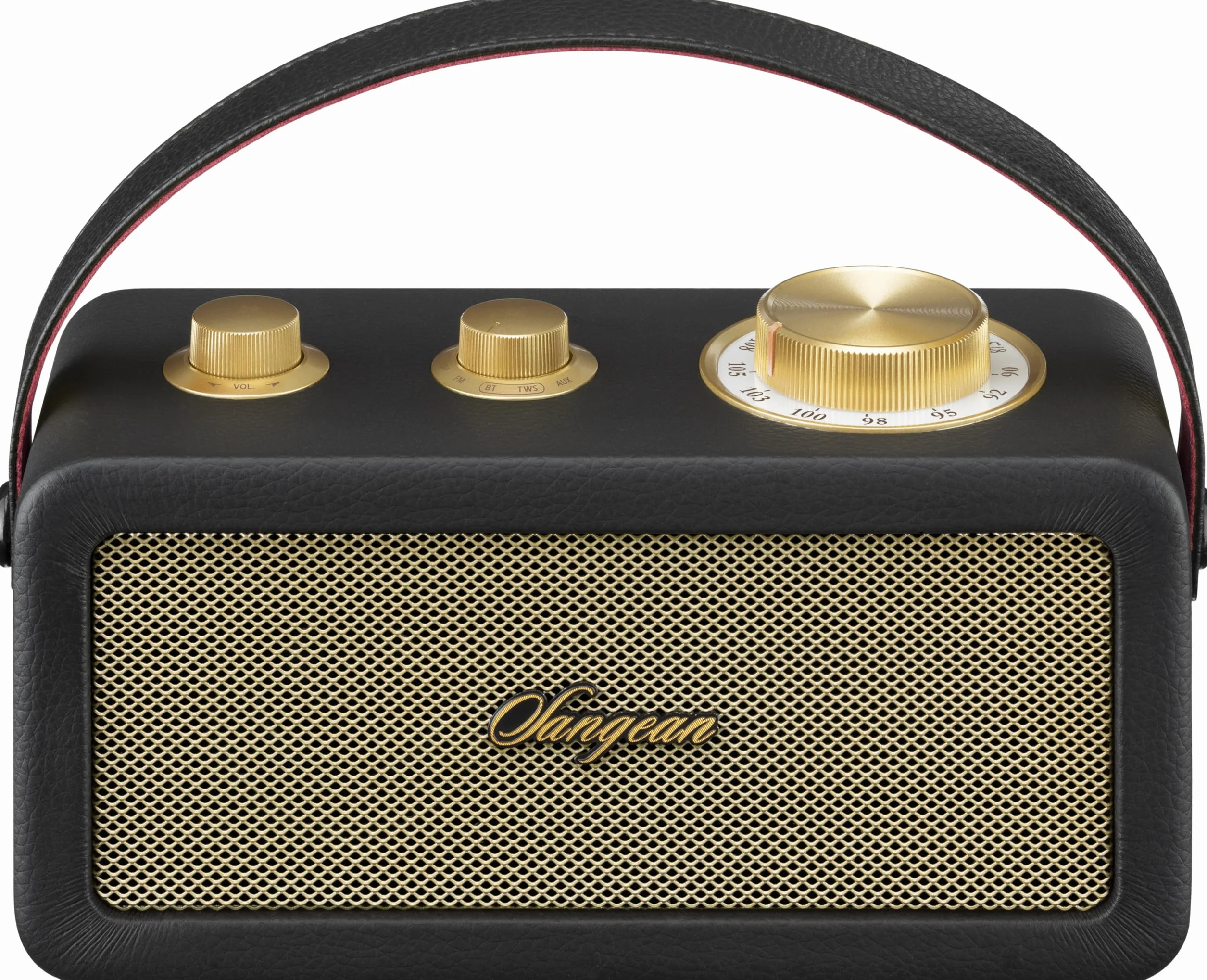 Sangean RA-101 Black Gold. Retro wzór drewna i skóry syntetycznej. Bluetooth 5.0. Autonomia 19 Godziny z pełnym obciążeniem. AUX-in dla zewnętrznych źródeł audio.