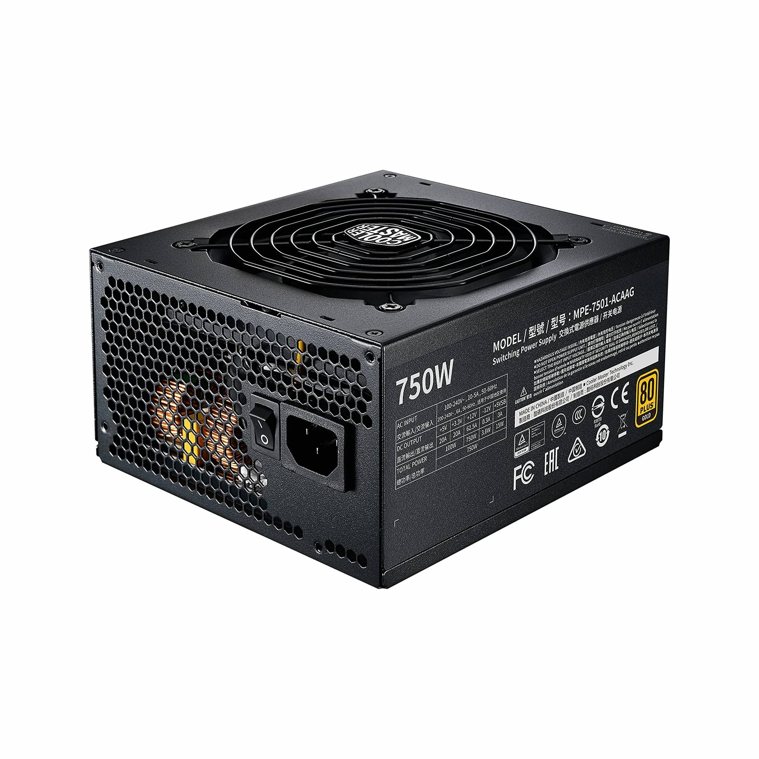 Cooler Master MWE 750 Gold V2 w Pełni Modularny Zasilacz do Komputera - 80 PLUS Gold 750W, Płaskie Czarne Okablowanie, Wentylator HDB 120mm, Próg Wysokiej Temperatury - Wtyczka EU, 5 Lat Gwarancji