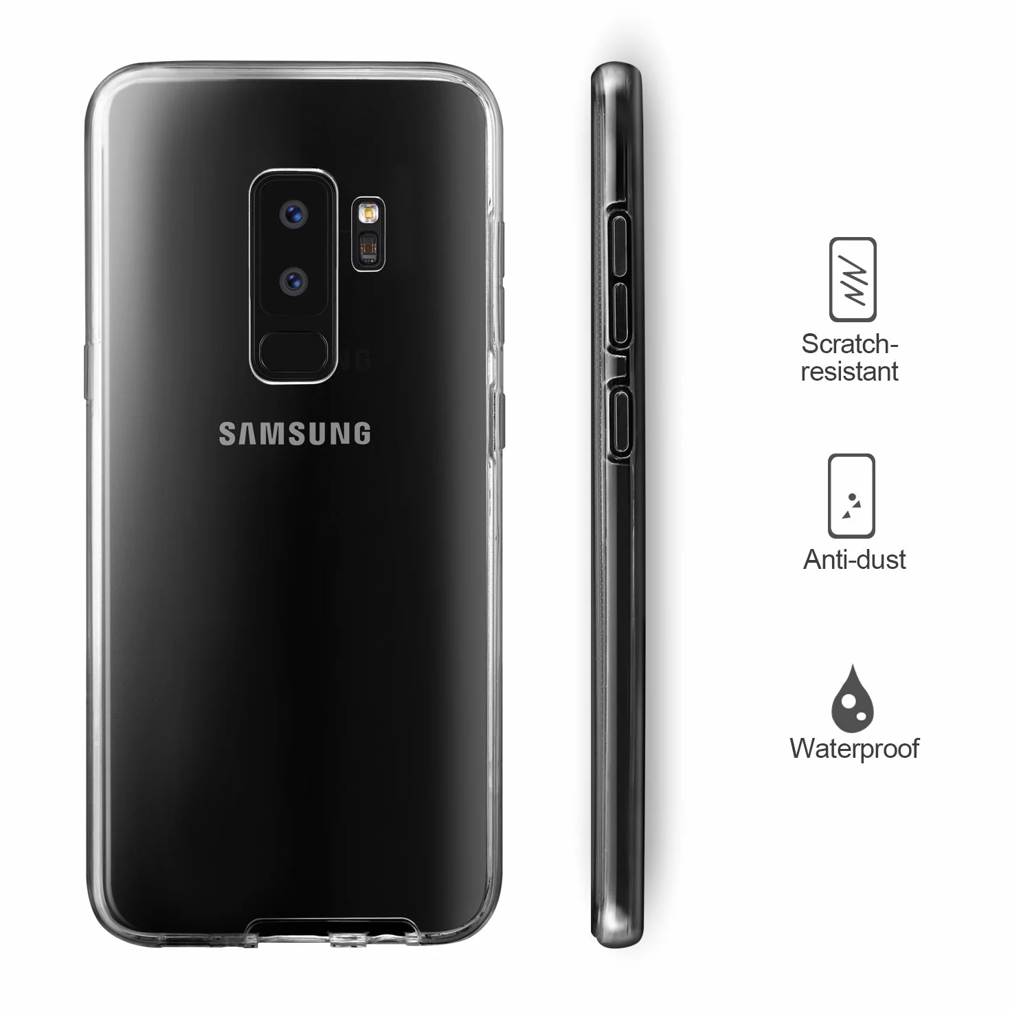 Etui Na Telefon Samsung Galaxy S9 Plus Z Ochroną 360 Stopni Silikonowe Przezroczyste Etui Na Telefon Samsung Galaxy S9 Plus, Przezroczyuste