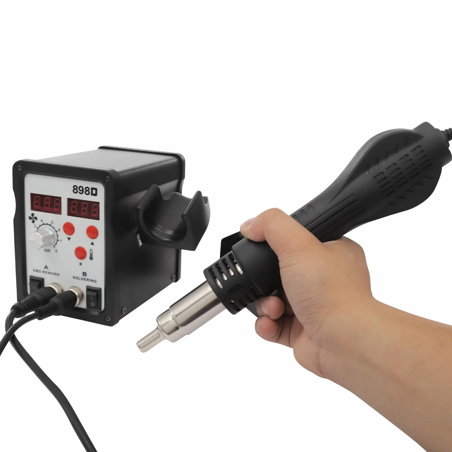 750W stacja lutownicza z pistoletem powietrznym i lutownicą, regulacja temperatury 200-480°C, 8 prędkości, wyświetlacz LED, do napraw elektronicznych