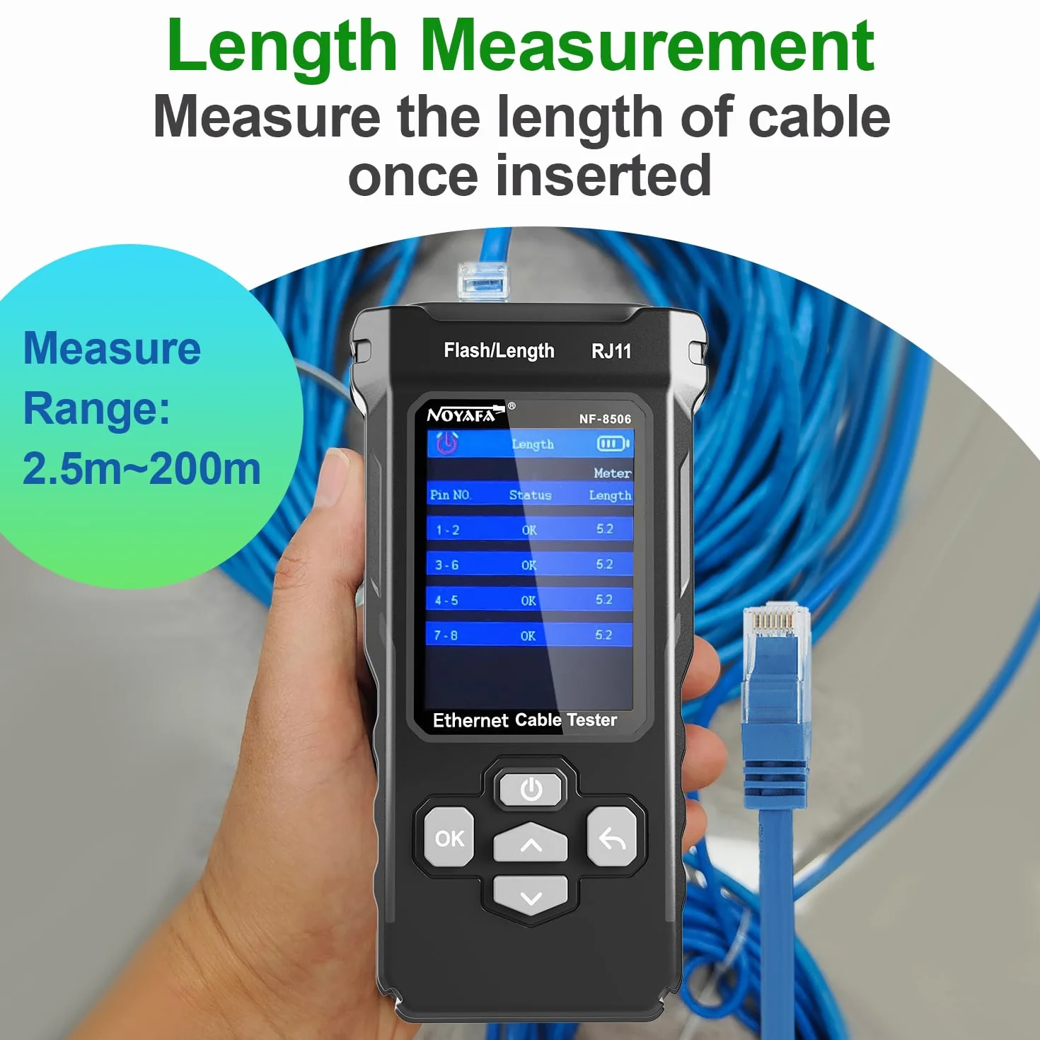 NOYAFA Tester kabli sieciowych ze skanerem IP, tester Ethernet CAT5E CAT6, test Ping PoE, miganie portów, toner kablowy TDR do RJ11 RJ45 Ethernet