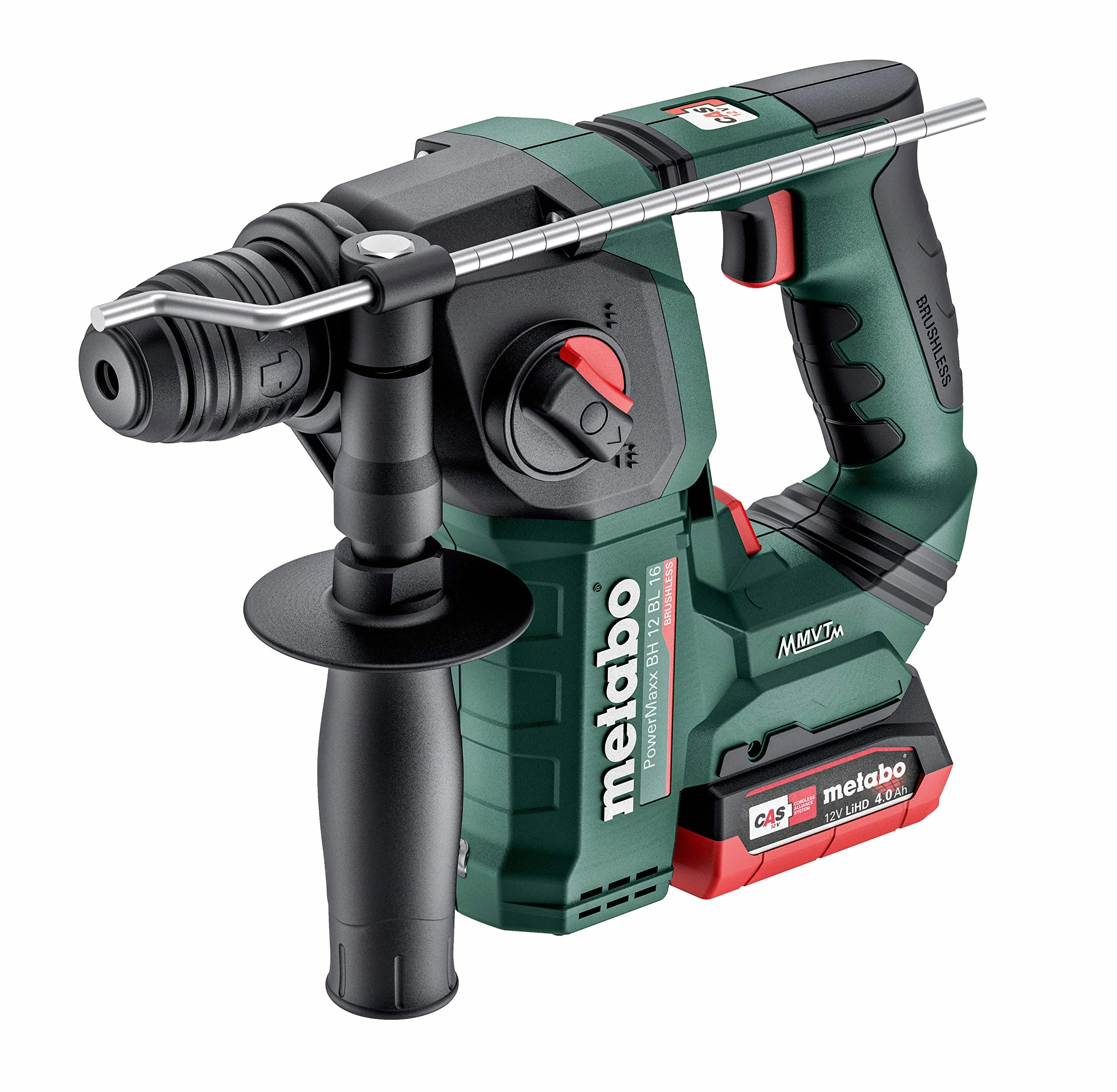 Metabo 600207800 młotek akumulatorowy z meta Box (z 2 akumulatorami 4,0 Ah, 12 V, ze światłem LED, 12 V, wiercenie udarowe + wiercenie, z wyłącznikiem bezpieczeństwa)