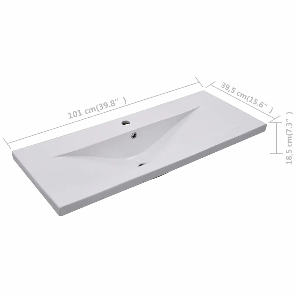 Umywalka wpuszczana 101 x 39,5 x 18,5 cm Ceramiczna biała | Z przepełnieniem, oszkloną powierzchnią, łatwy do czyszczenia, współczesny design