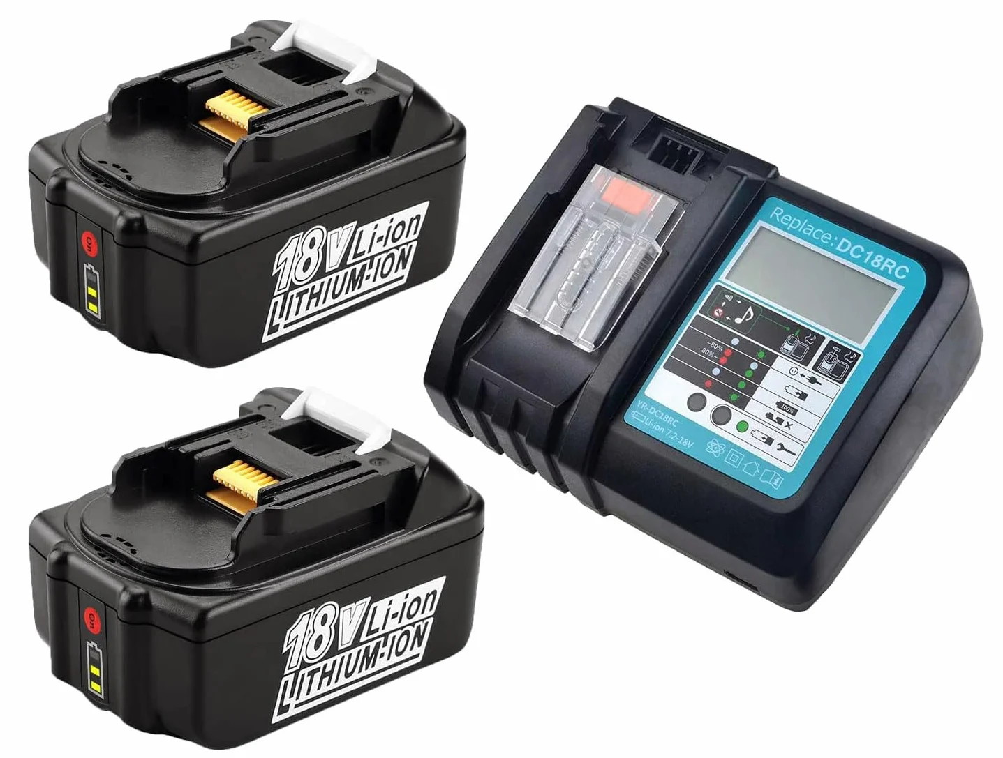 BL1850B akumulator (2 sztuki) 18 V 5,0 Ah z ładowarką DC18RC zamiennik dla akumulatora Makita BL1850B BL1850 BL1840B BL1840 BL1830B BL1830 BL1850 BL1835 BL18455 BL18455555 BL18455 BL1845 BL181 5 z wyświetlaczem LED