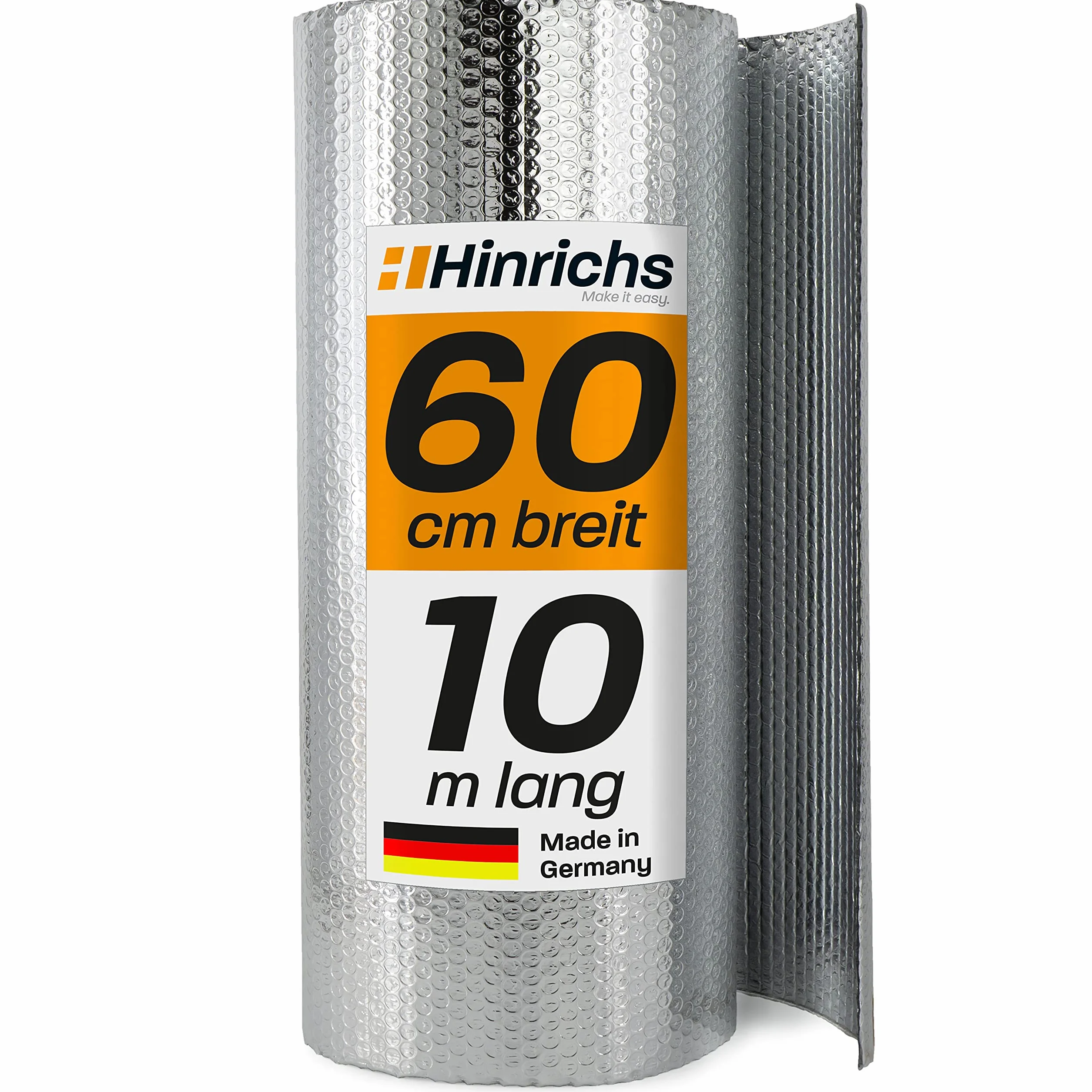 Hinrichs Folia izolacyjna 10 m x 60 cm – folia termiczna do okien, samochodu, na kemping lub basen – idealna jako izolacja cieplna, ochrona przed zimnem i zaciemnienie – obustronnie powlekana