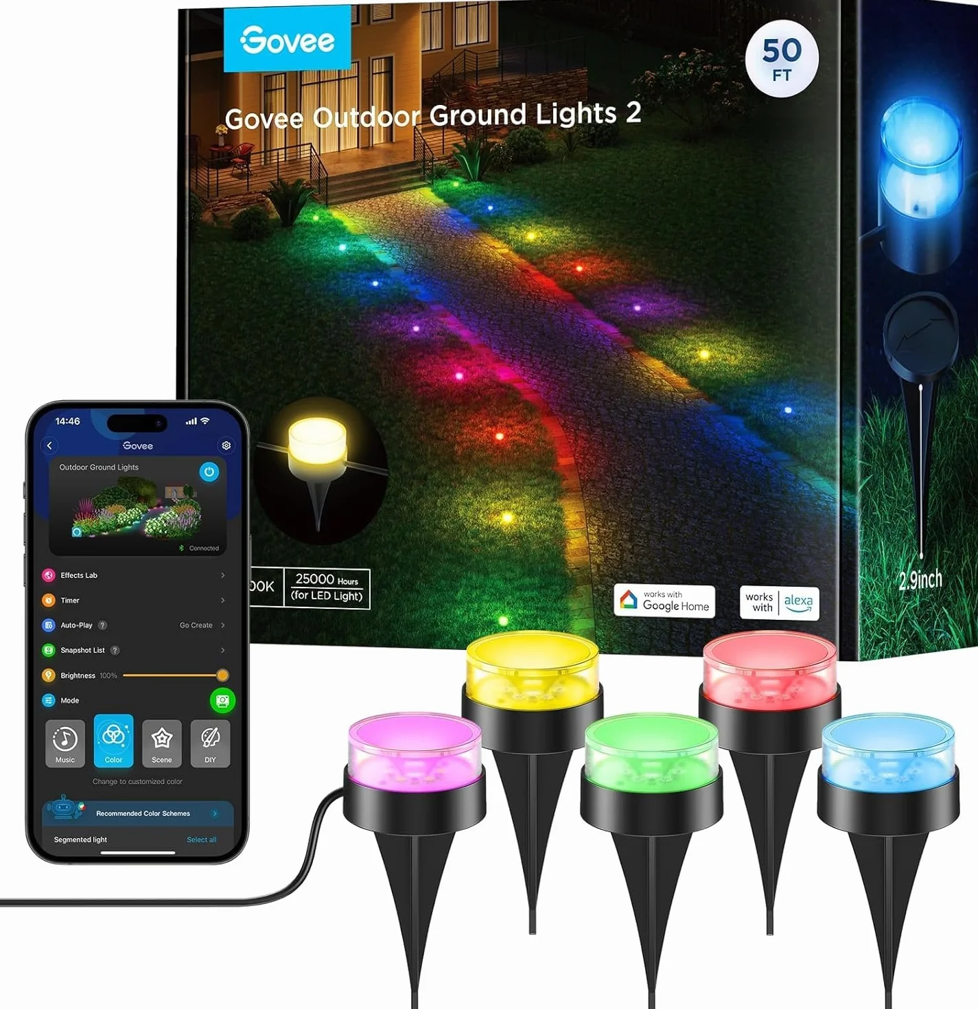 Govee Lampy podłogowe na zewnątrz, 15 m, wodoszczelność IP67, reflektor podłogowy, RGBIC z ciepłą bielą, 15 sztuk, sterowanie za pomocą aplikacji, oświetlenie chodnika z 63 trybami scenerii,