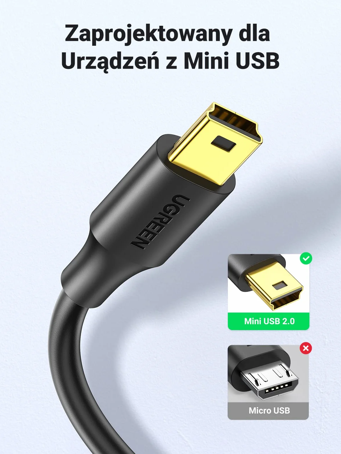 UGREEN Mini USB Kabel USB 2.0 A do ładowania Danych 2M