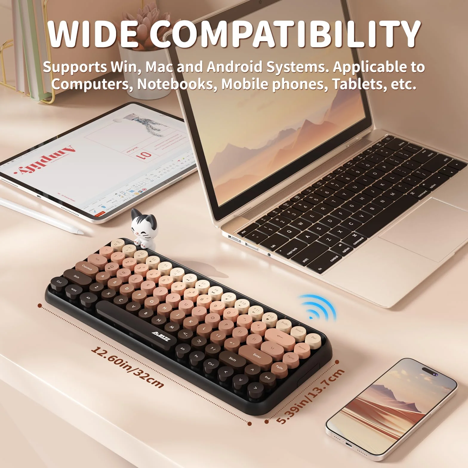 Bezprzewodowa klawiatura Retro Bluetooth 84 klawisze QWERTY Matowa Tekstura Brązowy