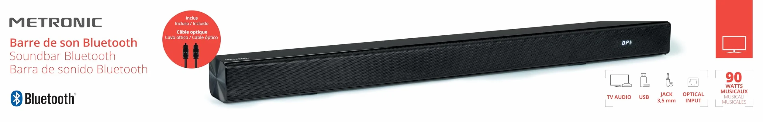 METRONIC Sound Bar 90 W Bluetooth 5.3 Stereo 2.0 do komputera i telewizora
