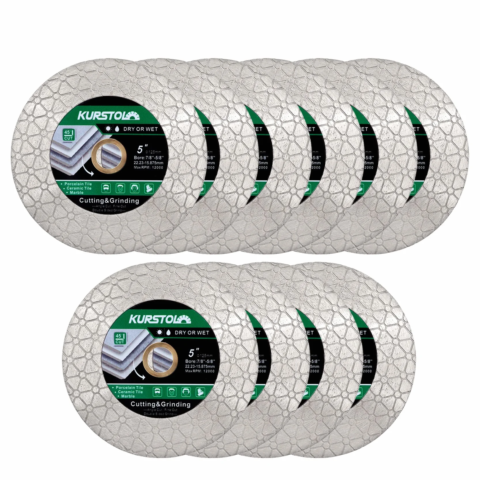 Diamentowa tarcza do piły do płytek - 10 szt. 5"/125 mm dwufunkcyjna tarcza do cięcia diamentów, ostrze szlifierki aniołowej, altana 7/8"-5/8" do cięcia i szlifowania płytek ceramicznych, porcelany, granitu, marmuru