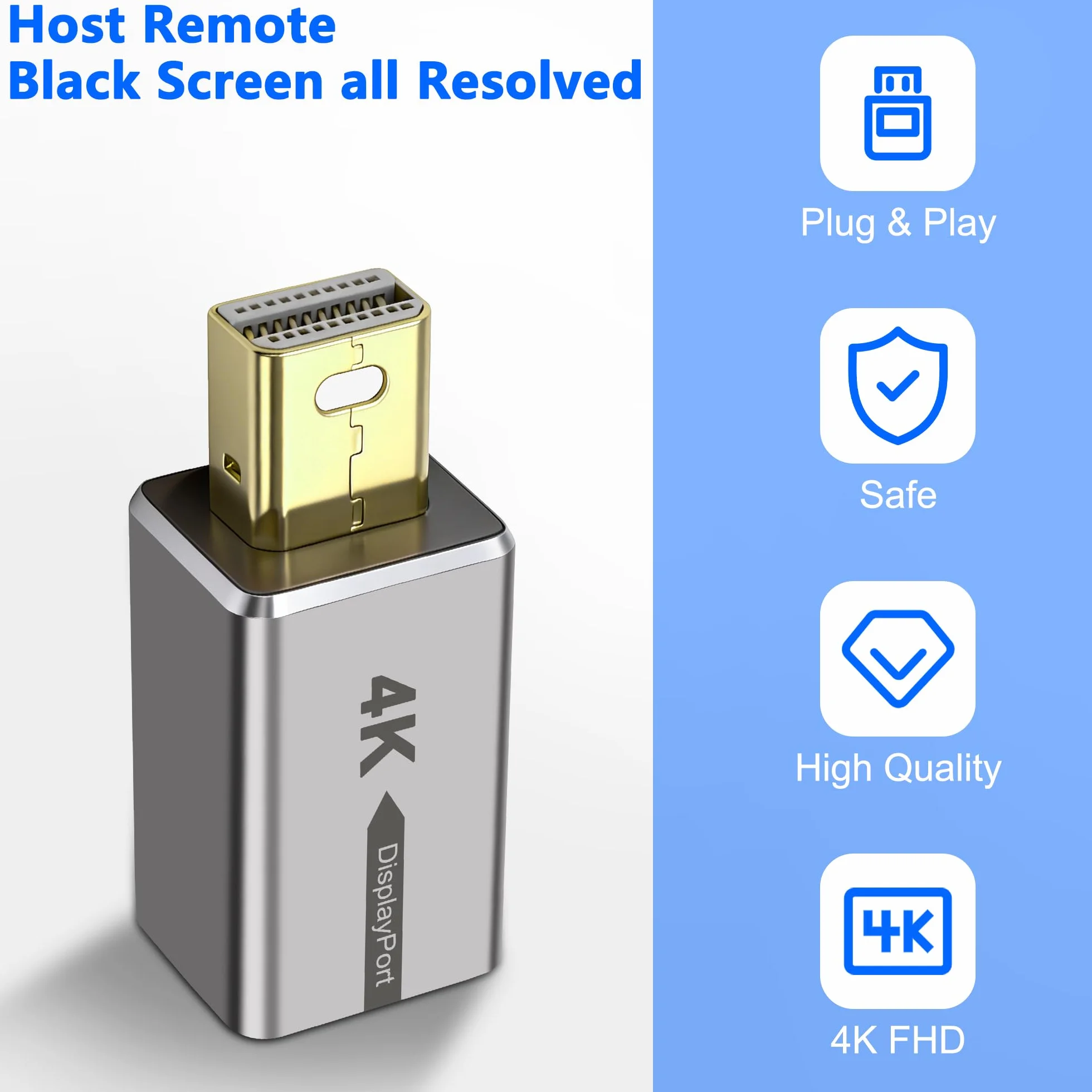 MEIRIYFA Mini DisplayPort Headless Ghost Display Emulator, 4K Mini DP Dummy Plug EDID Emulator Virtual Display Adapter z oświetleniem LED do PC, zdalnego serwera (2 szt.)