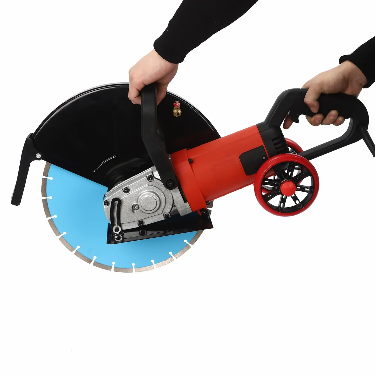Piła do betonu przecinarka do betonu z 350 mm diamentowym brzeszczotem 4000 W, silnik z czystej miedzi, maks. głębokość cięcia: 135 mm, przecinarka do cięcia na mokro z kołami pomoc
