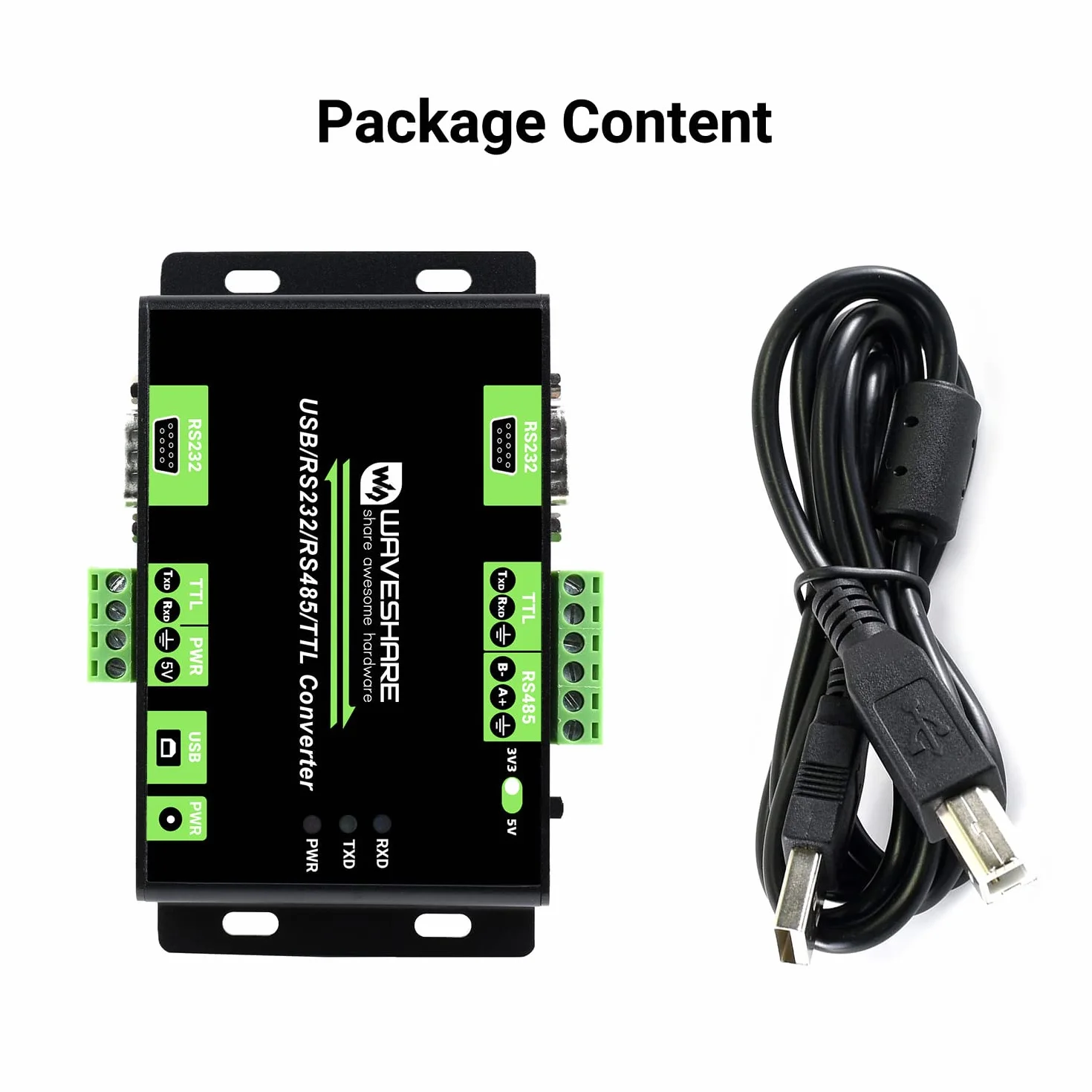 Waveshare Industrial Isolated Multi-Bus Converter USB RS232 RS485 TTL Communication