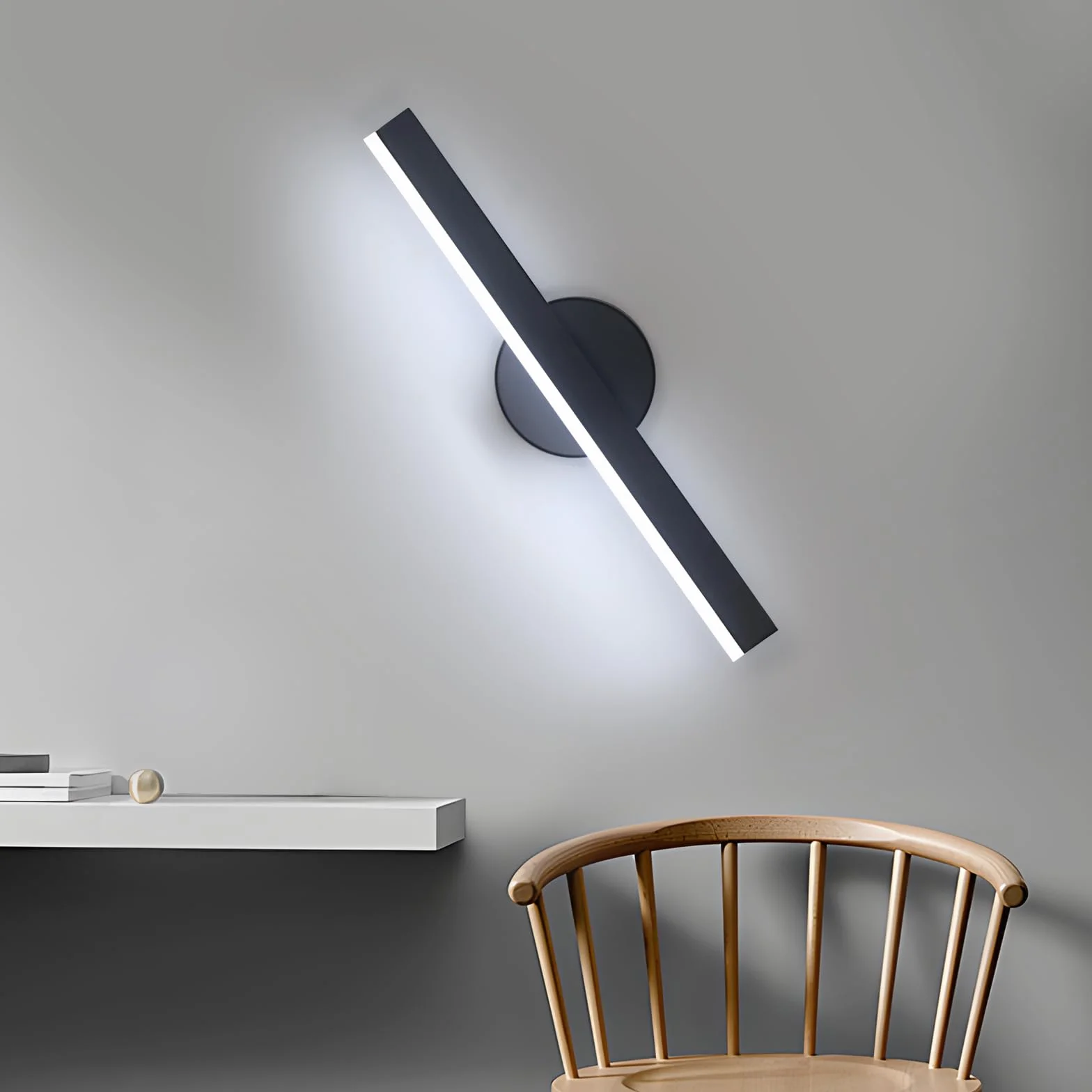 Riserva Lampa ścienna LED, nowoczesna, 12 W, lampa ścienna do wewnątrz, obracany o 300°, kinkiet ścienny, czarny, do sypialni, lustra, salonu, jadalni, klatki schodowej, 6500 K, białe światło