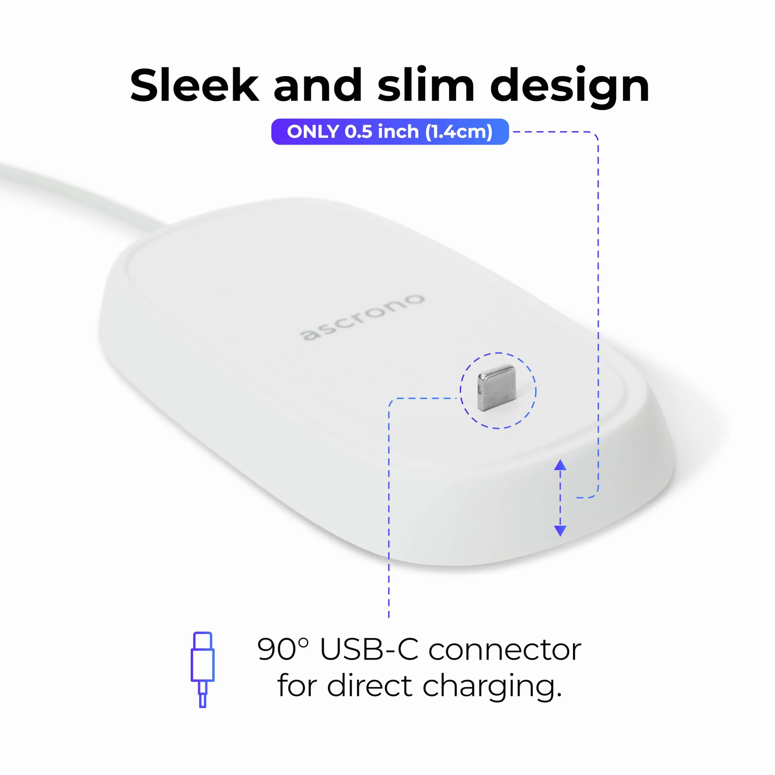 Ascrono Stacja ładująca do Magic Mouse biała z kablem USB-C 1,5 m