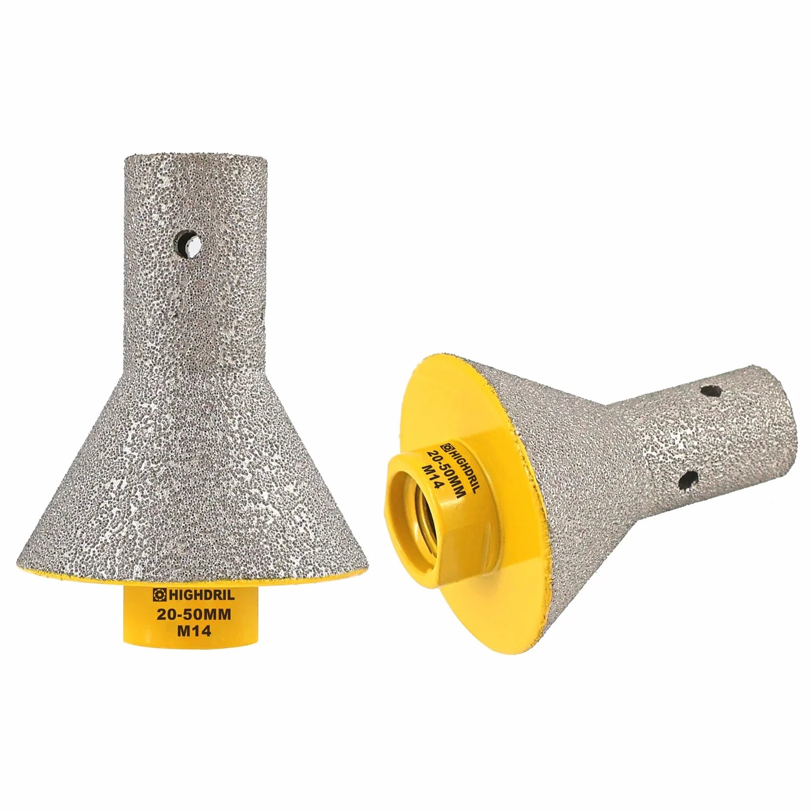 Diamentowe frezy do fazowania – 2 sztuki HIGHDRIL diamentowe frezy pogłębiające do powiększenia otworu 20-50 mm, przycinanie w porcelanie, ceramice, płytkach, granicie, marmurze, kwarcu (gwint M14)