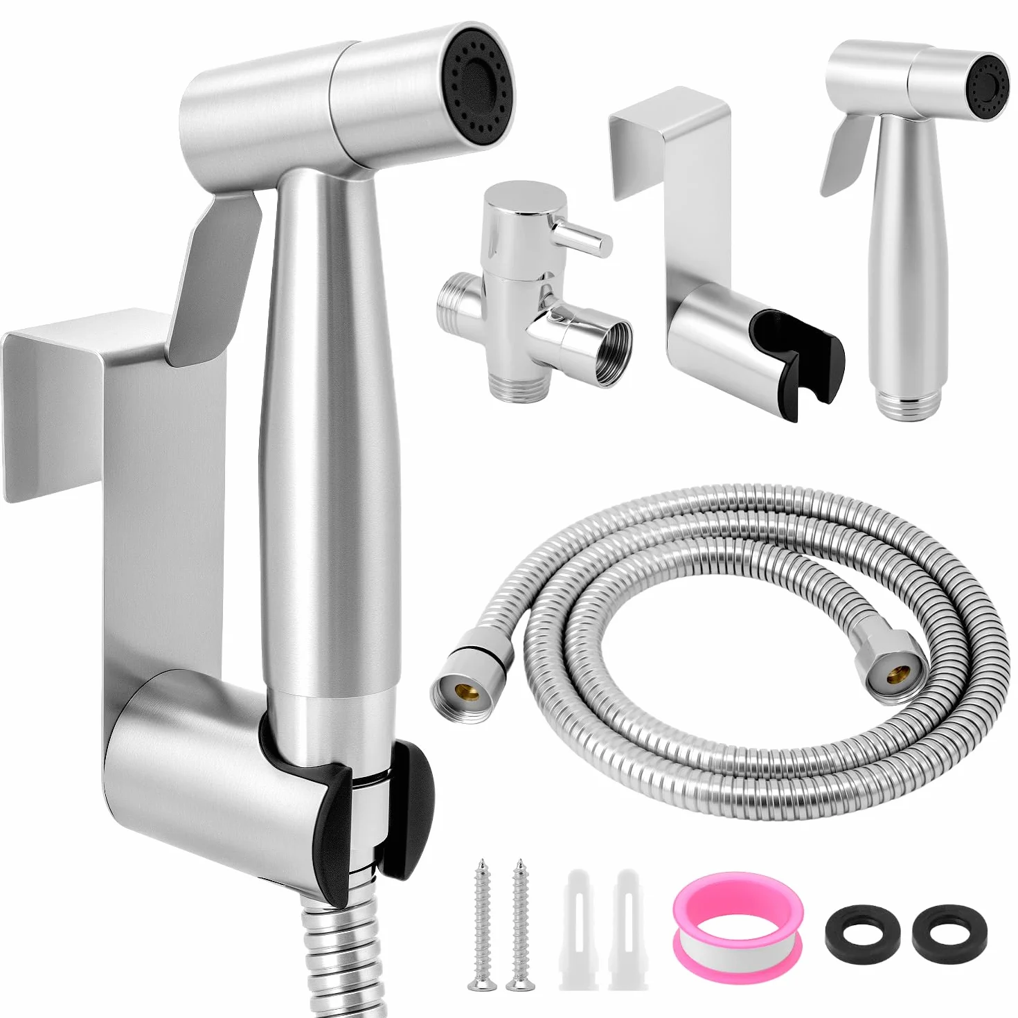 QWORK® Przenośny zestaw prysznicowy bidet, opryskiwacz do bidetu ze stali nierdzewnej SUS304 z szczelną konstrukcją