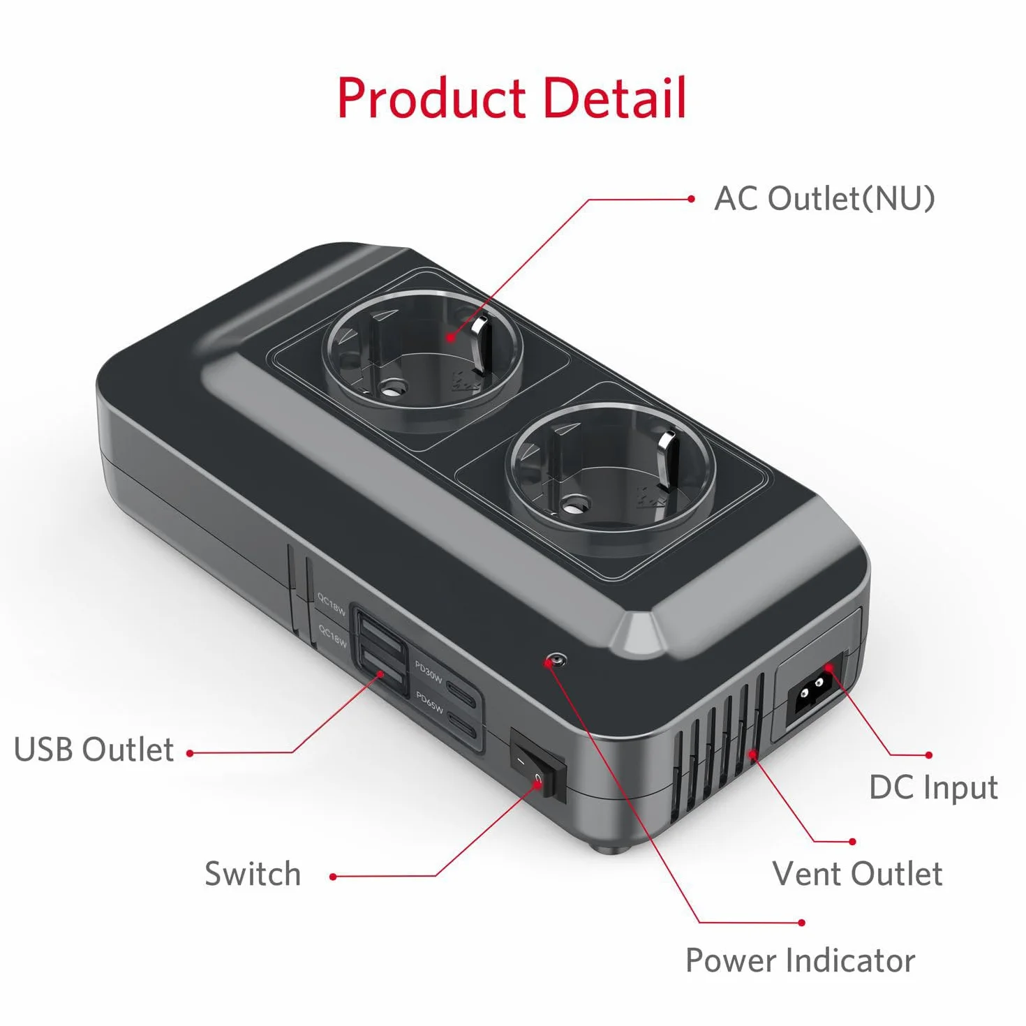 BESTEK samochodowa przetwornica napięcia 200 W 12 V na 230 V falownik z 2 gniazdami i 4 USB czarny