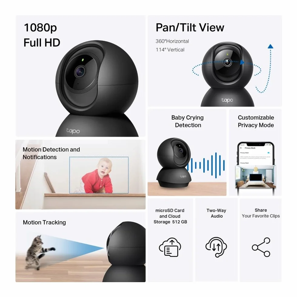 TP-Link Tapo C201 | Kamera Wi-Fi 2K do monitoringu wnętrz | Detekcja ruchu i dźwięku | Dwukierunkowe audio | Tryb nocny | Obsługa karty microSD do 512 GB | Kompatybilna z Alexa i Google Home