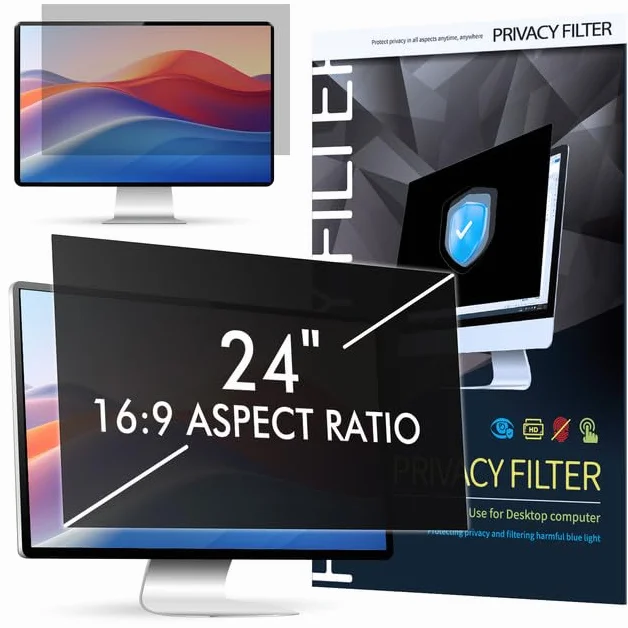 LAMA Folia prywatyzująca do monitora 24", filtr prywatności, zdejmowana ochrona przed wzrokiem, filtr prywatności, ochrona przed promieniowaniem UV/niebieskim światłem/oślepieniem (16:9)