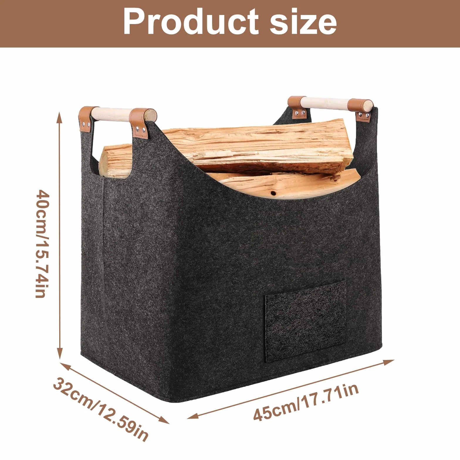 60L kosz na drewno kominkowe, XL Extra kosz filcowy, składany kosz na drewno kominkowe z drewnianą rączką, kosz na drewno opałowe do drewna, gazet, drewna opałowego, transportu i przechowywania